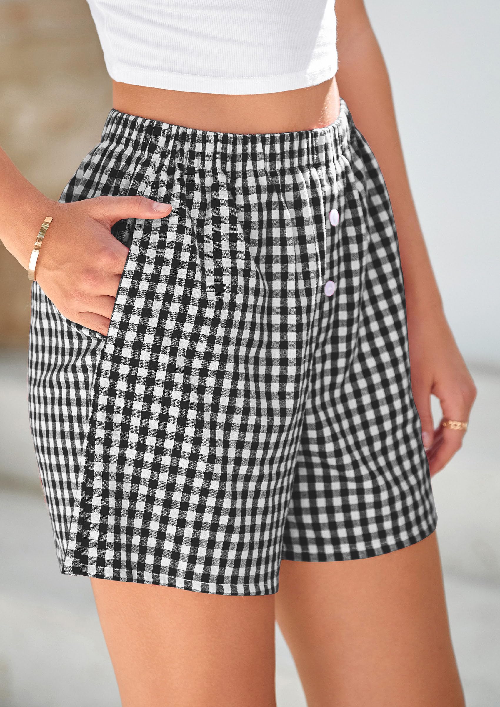 PRETTYGARDEN Womens Shorts Boxers Summer Gingham Pajama Lounge Sleep Y2K Plaid Pj Shorts Beach Bottoms