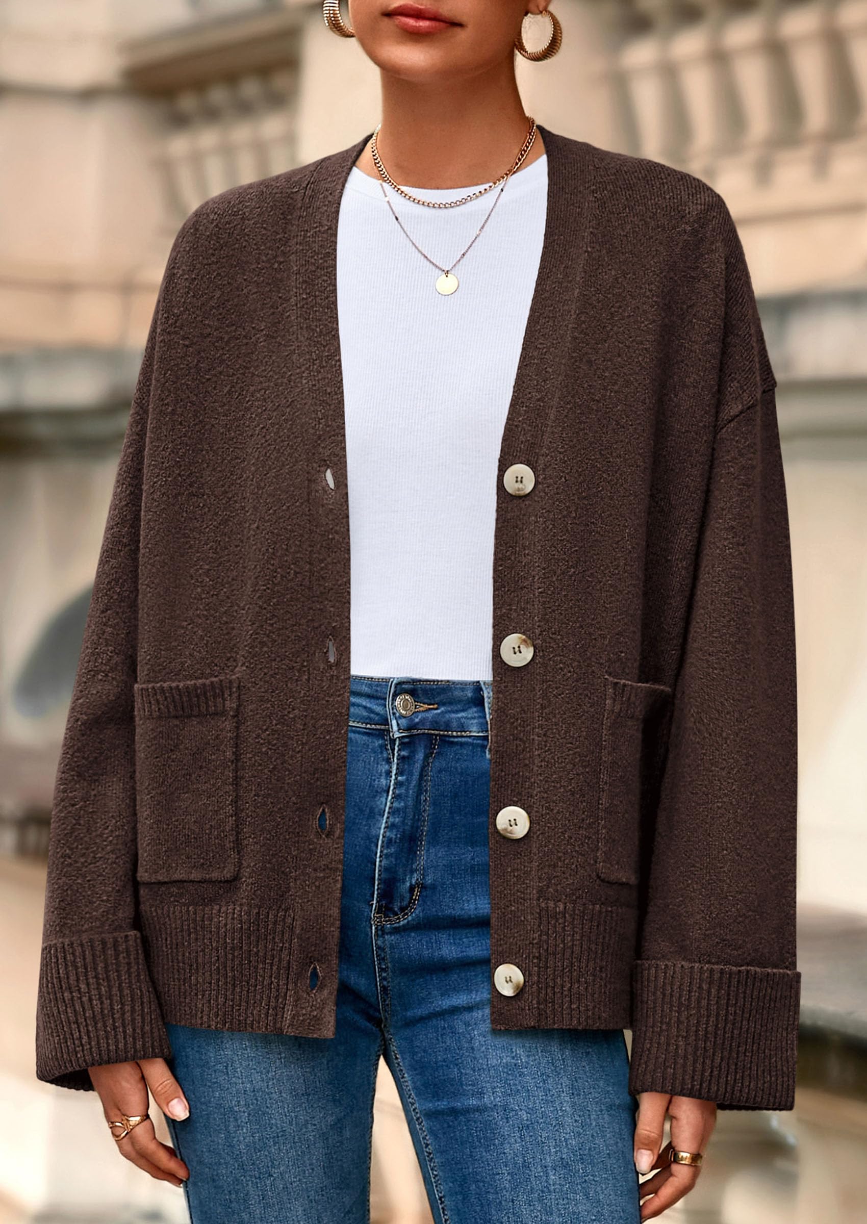 PRETTYGARDEN Women's Oversized Cardigan Sweaters Trendy Chunky Knit Long Sleeve V Neck Button Down Fall Winter Outfits