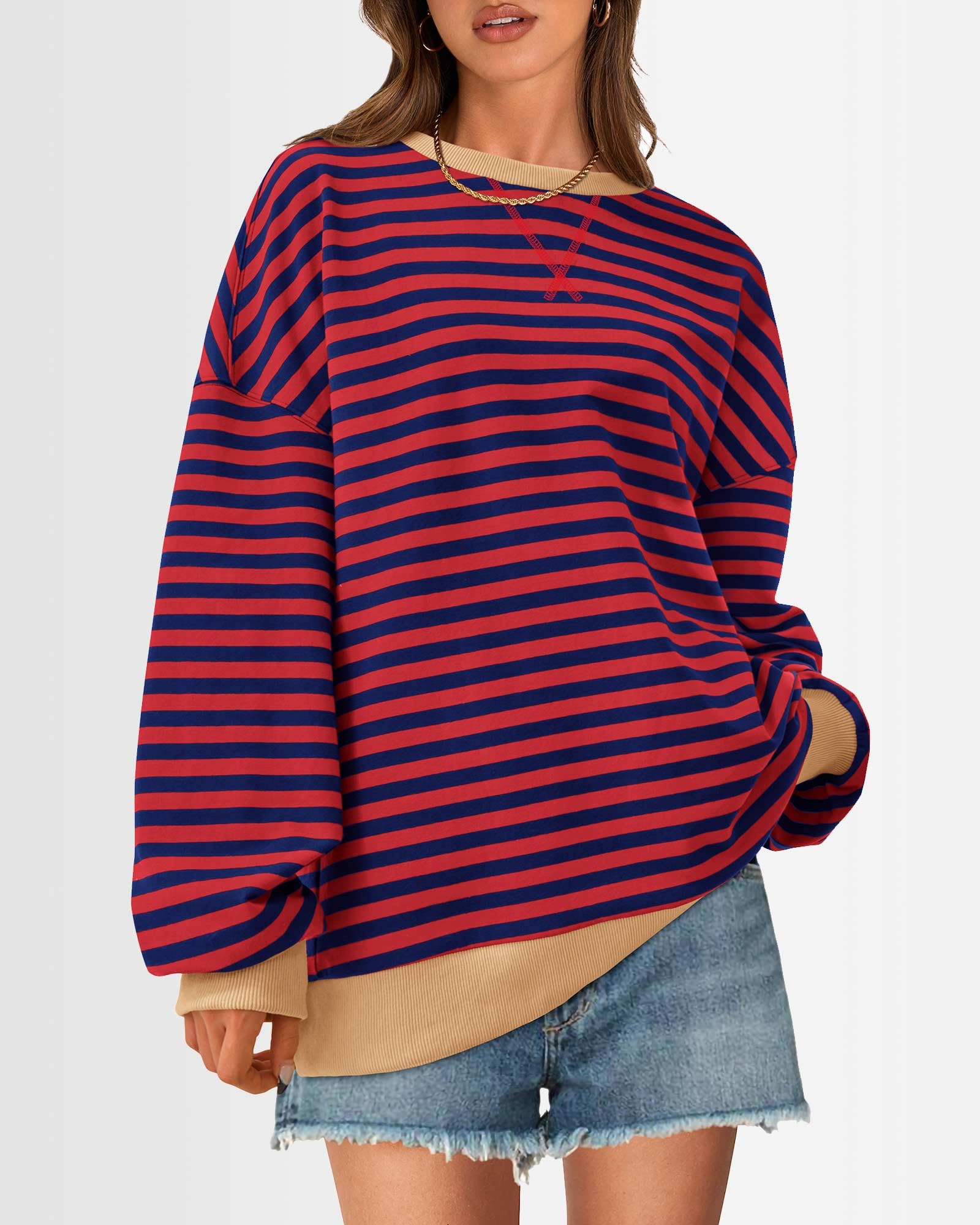 BTFBM Sweatshirt For Women Summer Crewneck Long Sleeve Oversized Striped Pullover Tops Y2K Clothes Workout Shirt