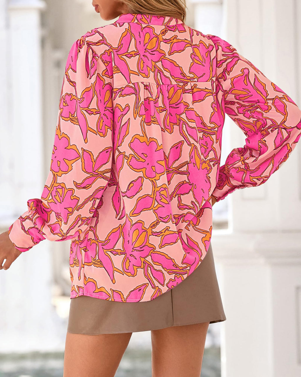 BTFBM Womens Tops Dressy Casual Spring Boho Floral V Neck Long Sleeve Half Button Down Shirt Work Business Blouses