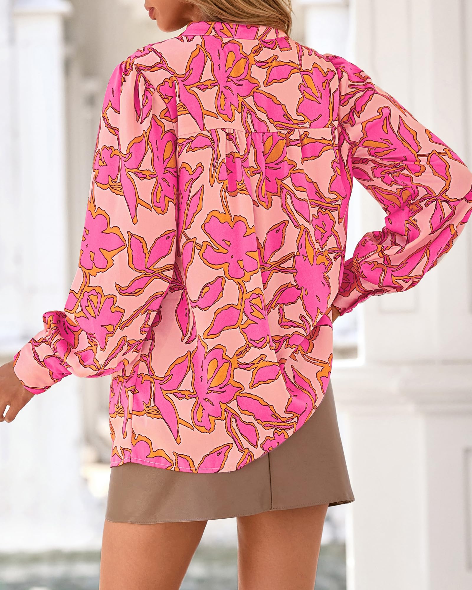 BTFBM Womens Tops Dressy Casual Spring Boho Floral V Neck Long Sleeve Half Button Down Shirt Work Business Blouses