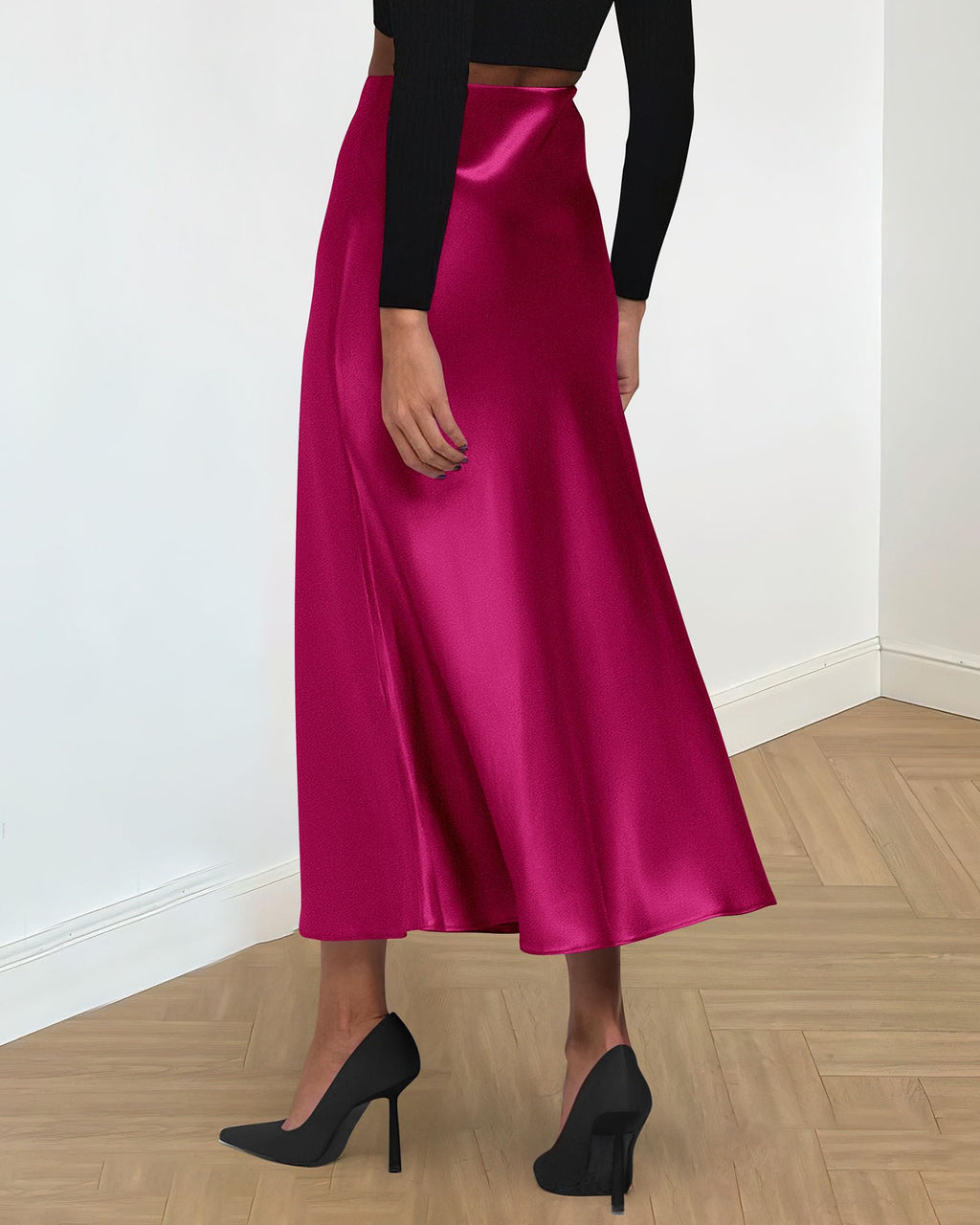 BTFBM Summer Womens Skirts Silk Elegant High Waist Flowy Long Satin A-Line Midi Skirt Cocktail Wedding Party