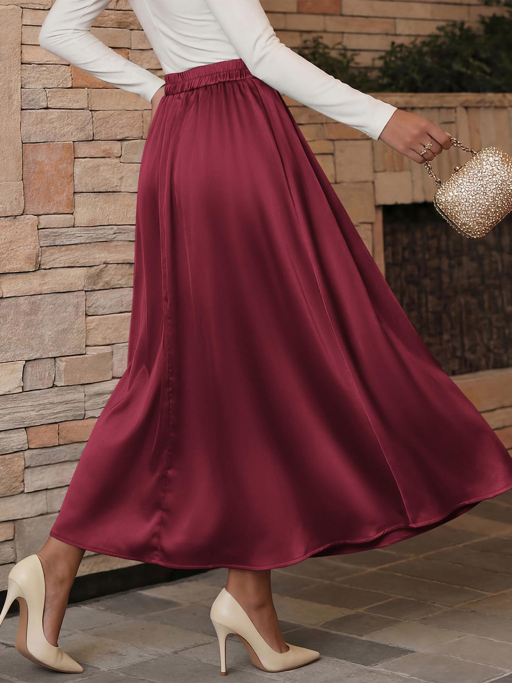 BTFBM Satin Skirts for Women Summer Elegant Flowy A-Line Cocktail Formal Silk Spring Maxi Skirt Night Out Outfits