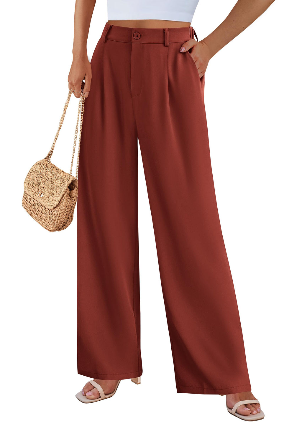 PRETTYGARDEN Wide Leg Pants for Women Trendy Fall High Waisted Business Casual Outfits Work Pant Trousers