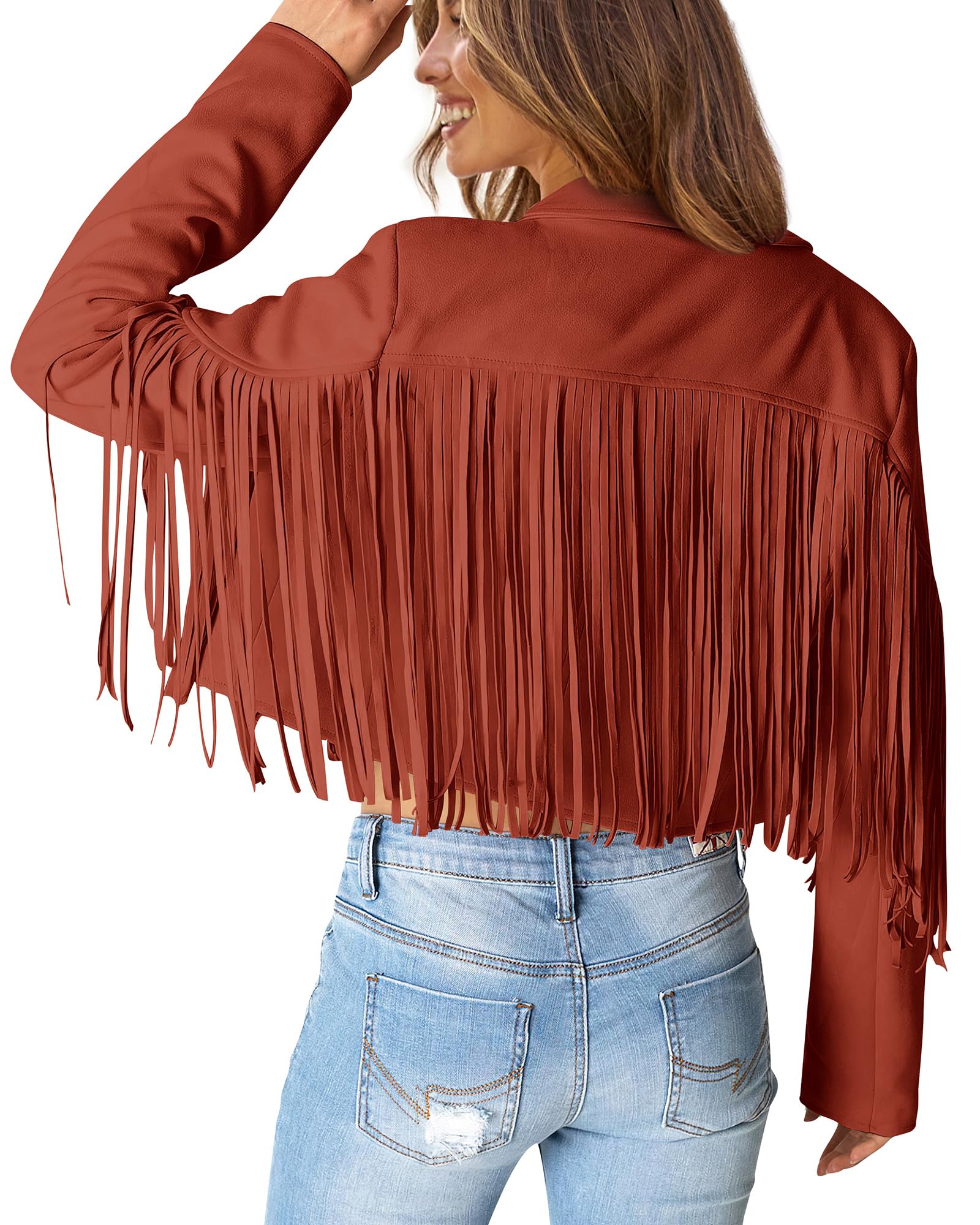PRETTYGARDEN Women's Fringe Faux Suede Leather Jackets Fall Fashion Tassel Motorcycle Cropped Coats