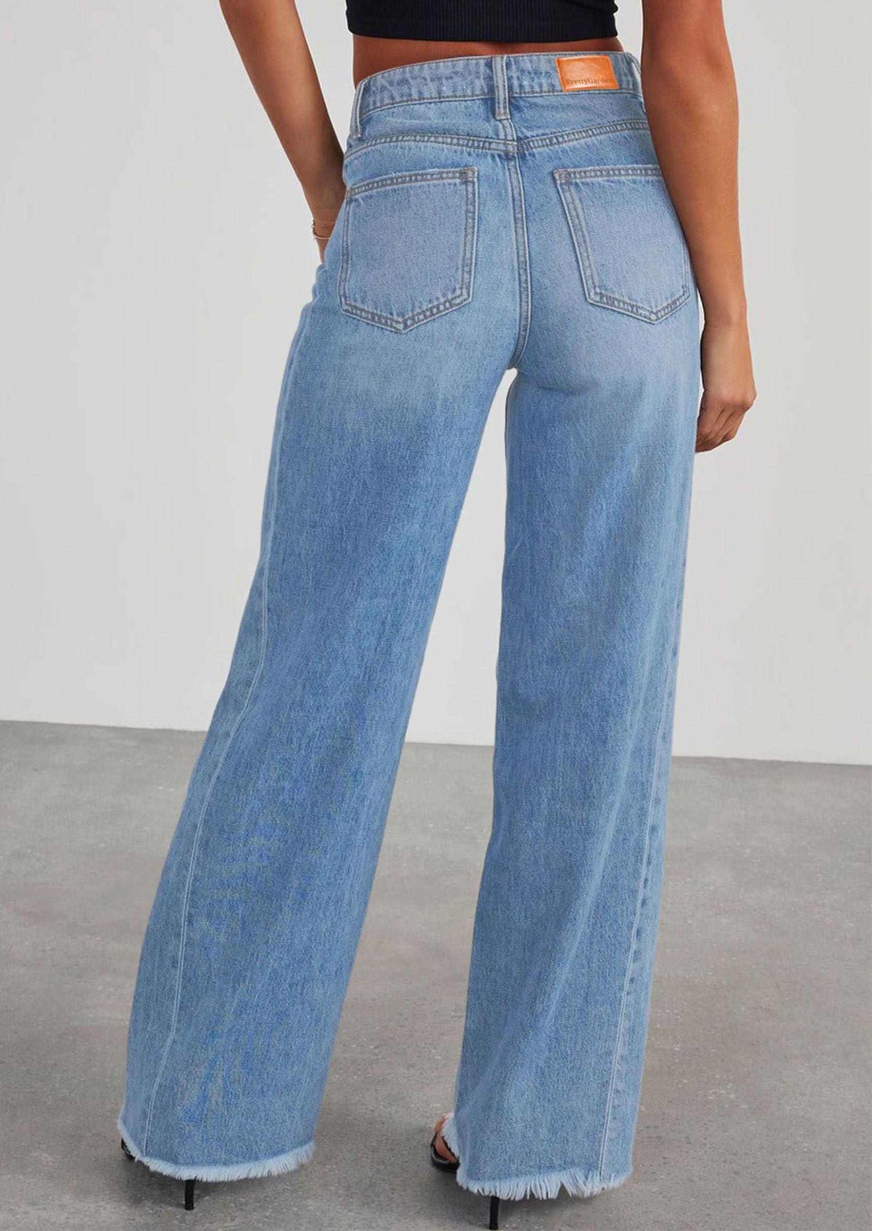 PRETTYGARDEN Wide Leg Jeans for Women Trendy High Waisted Stretchy Baggy Raw Hem Denim Palazzo Pants Fall Clothes