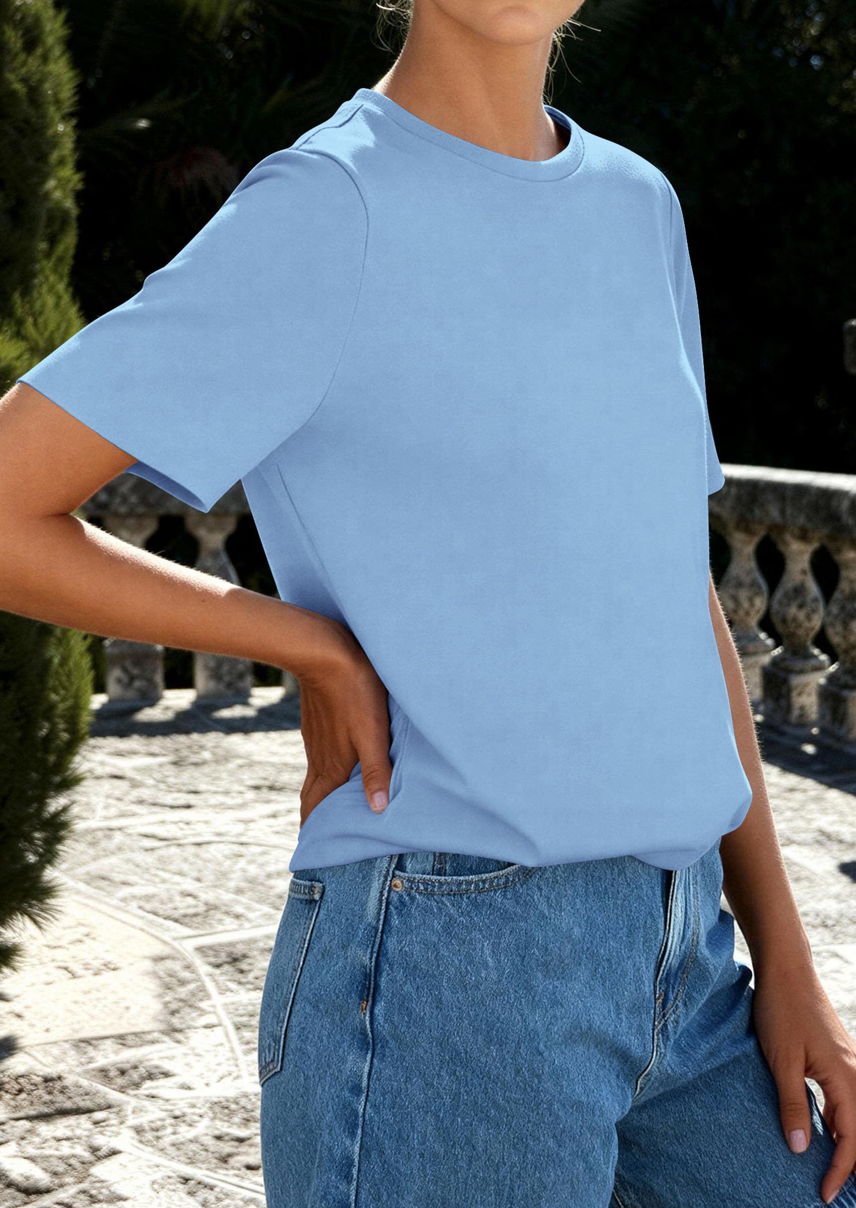 PRETTYGARDEN Womens Summer Tops Casual Basic Crewneck Short Sleeve Shirts Spring Fashion Clothing Going Out Outfits