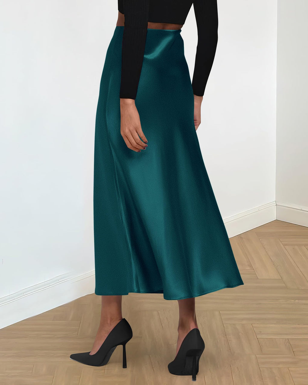 BTFBM Summer Womens Skirts Silk Elegant High Waist Flowy Long Satin A-Line Midi Skirt Cocktail Wedding Party