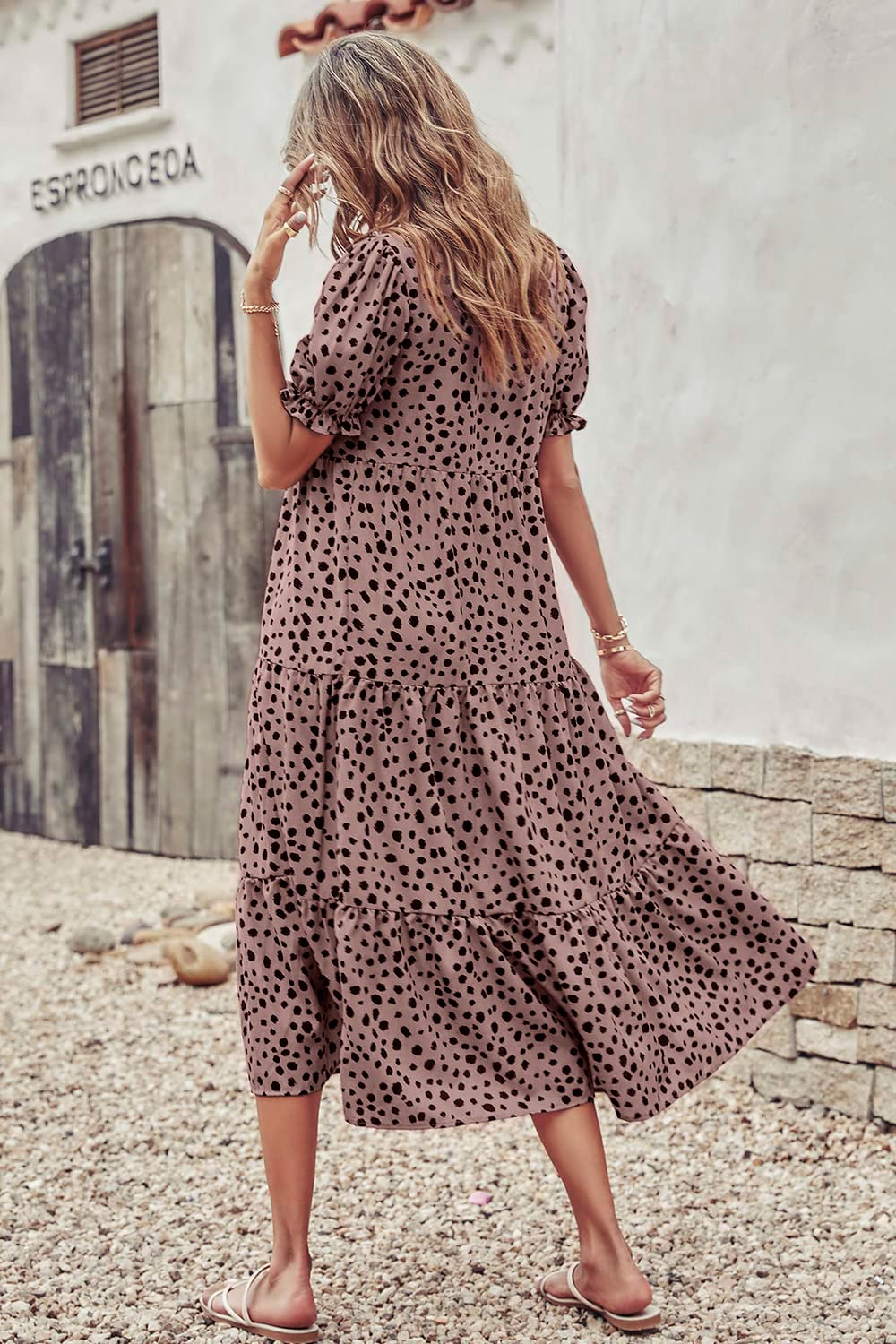 PRETTYGARDEN Summer Dresses for Women Casual Floral Boho Midi Sun Dress Puff Short Sleeve Flowy Beach Vacation Sundress