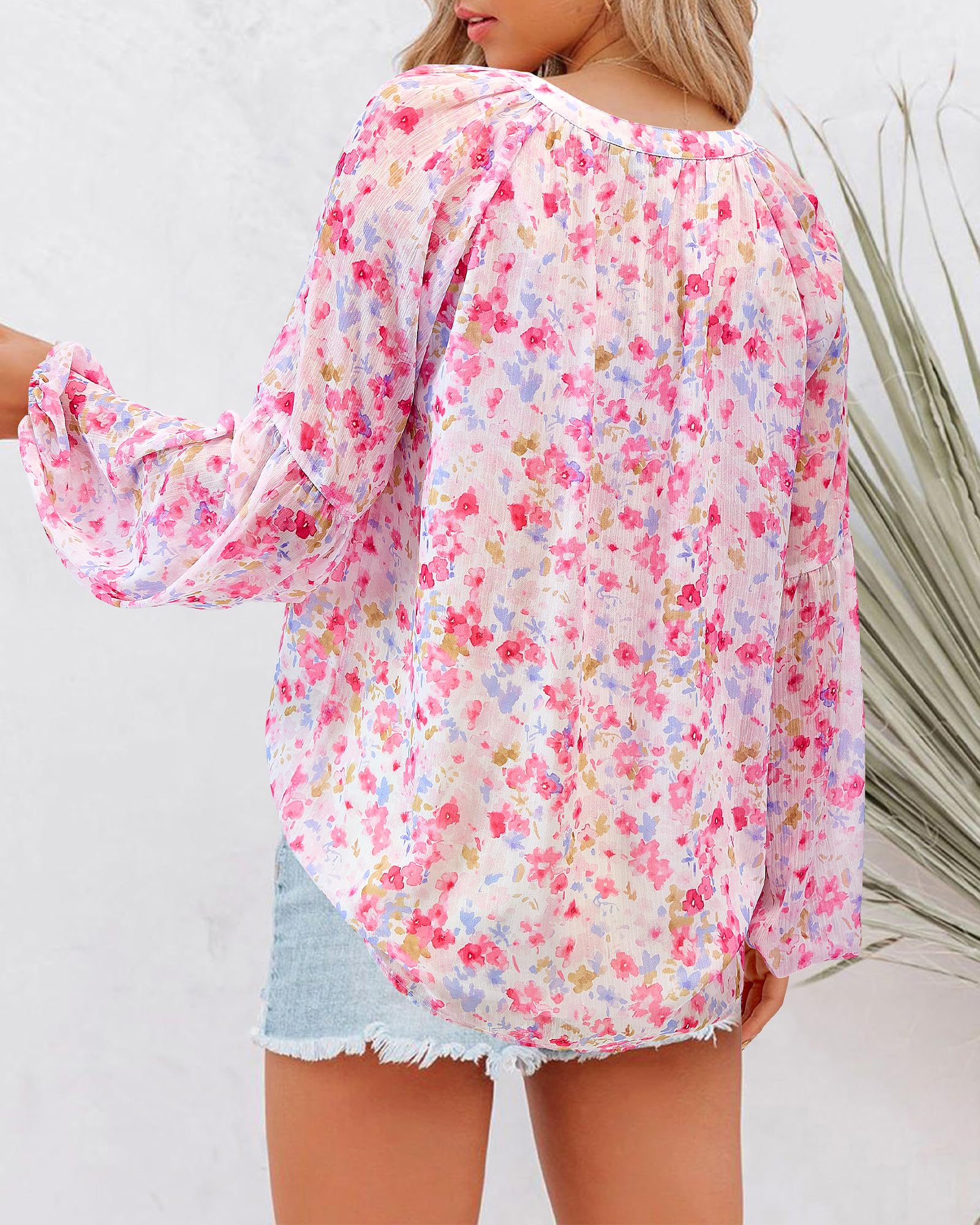 FreshPretty Blouses for Women Floral Boho Tops V Neck Lightweight Long Sleeve Shirts Fall Dressy Casual Vacation Outfits