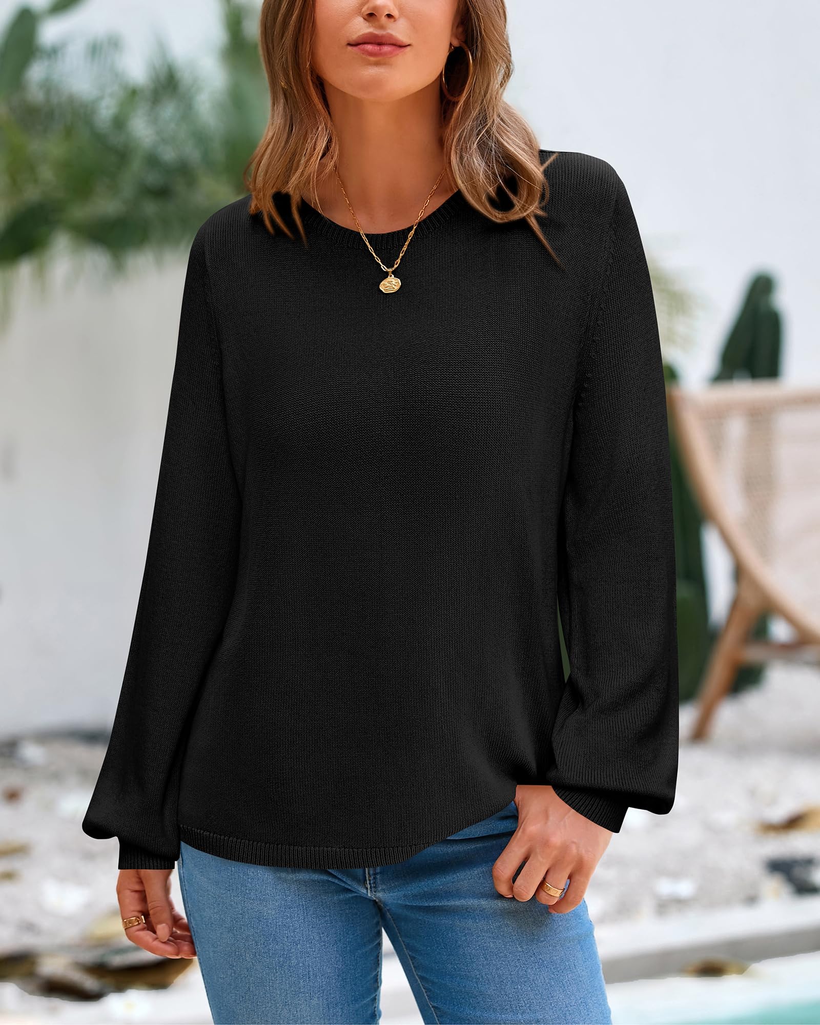 BTFBM Womens Long Sleeve Crew Neck Sweaters Spring Casual Classic Soft Loose Fit Basic Pullover Jumper Knit Top