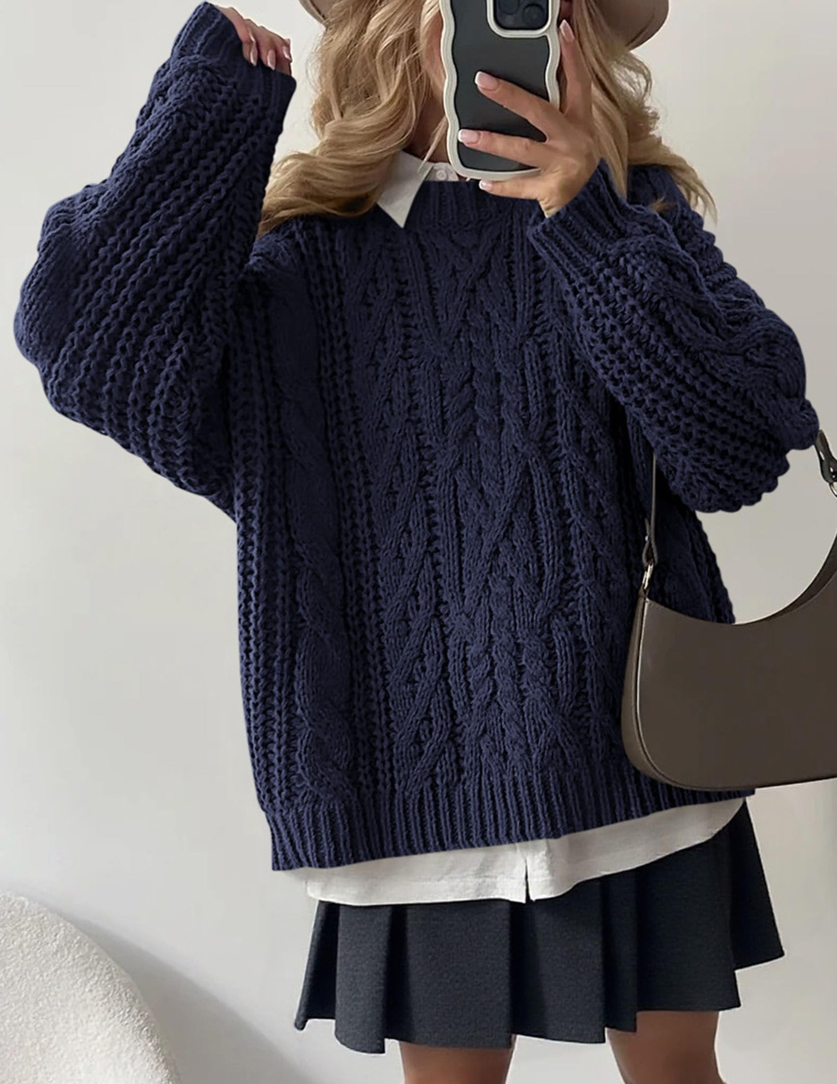 PRETTYGARDEN Women's Oversized Fall Sweaters Casual Long Sleeve Crewneck Chunky Cable Knit Pullover Tops Winter Clothes