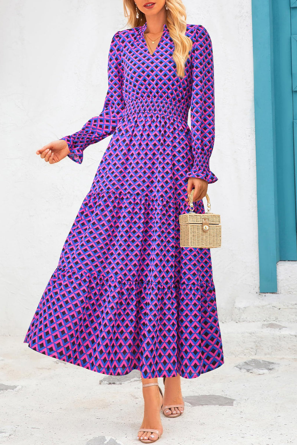 PRETTYGARDEN Women's Floral Maxi Dress Fall Long Sleeve V Neck Casual A Line Long Flowy Boho Party Dresses