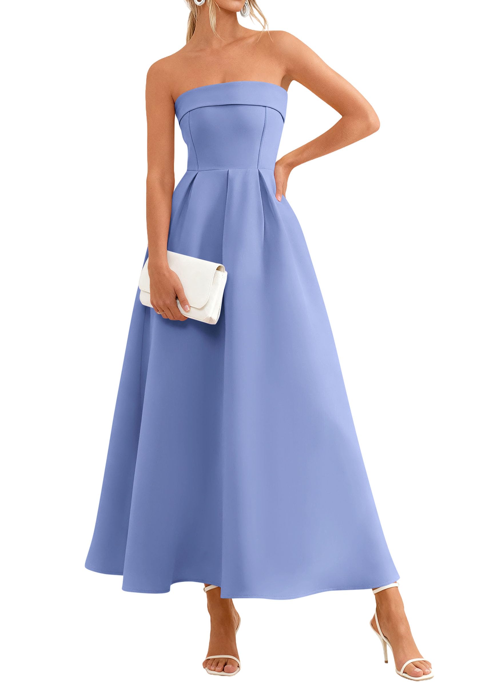 PRETTYGARDEN Cocktail Dresses for Women Summer Formal Elegant Tube Top Strapless Spring Wedding Guest Party Midi Dress