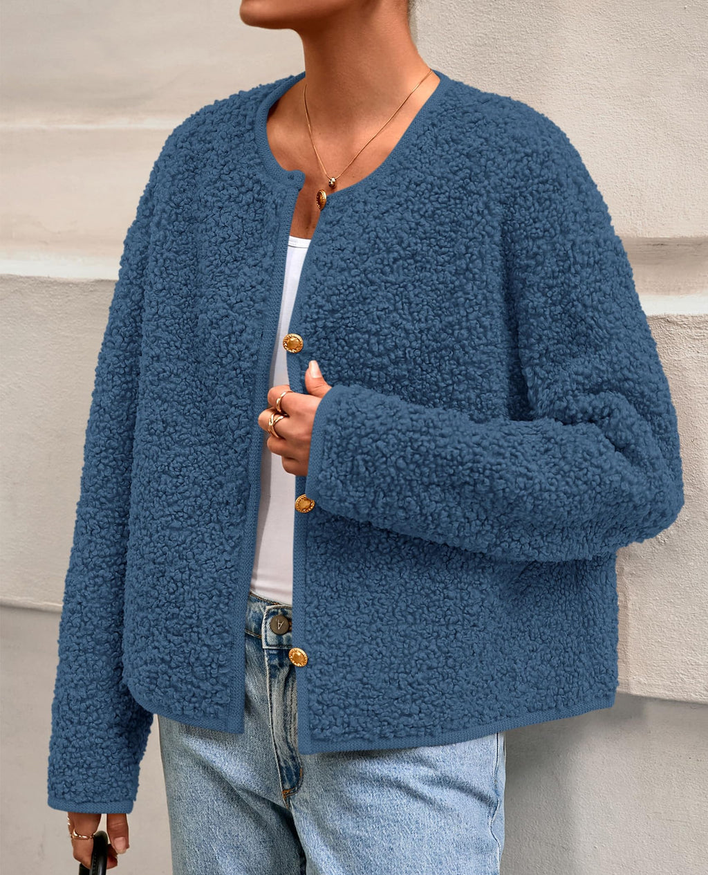 PRETTYGARDEN Women's Fall Fashion Clothes Trendy Fleece Sherpa Cropped Jackets Buttons Warm Casual Winter Faux Fur Coats