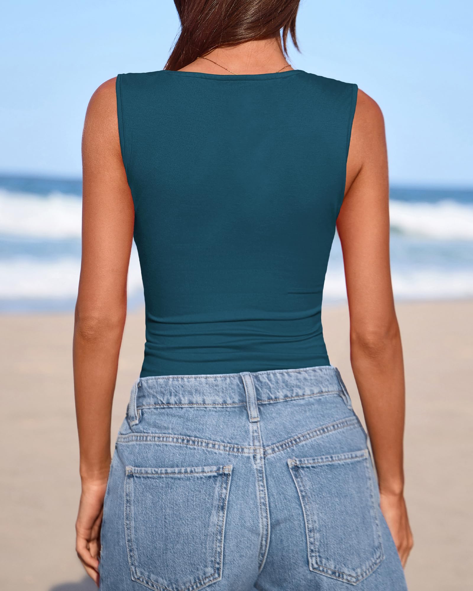 FreshPretty Spring Tops for Women Asymmetrical Neck Sleeveless Going Out Summer Outfits Casual Ruched Y2k Tank Top Clothes