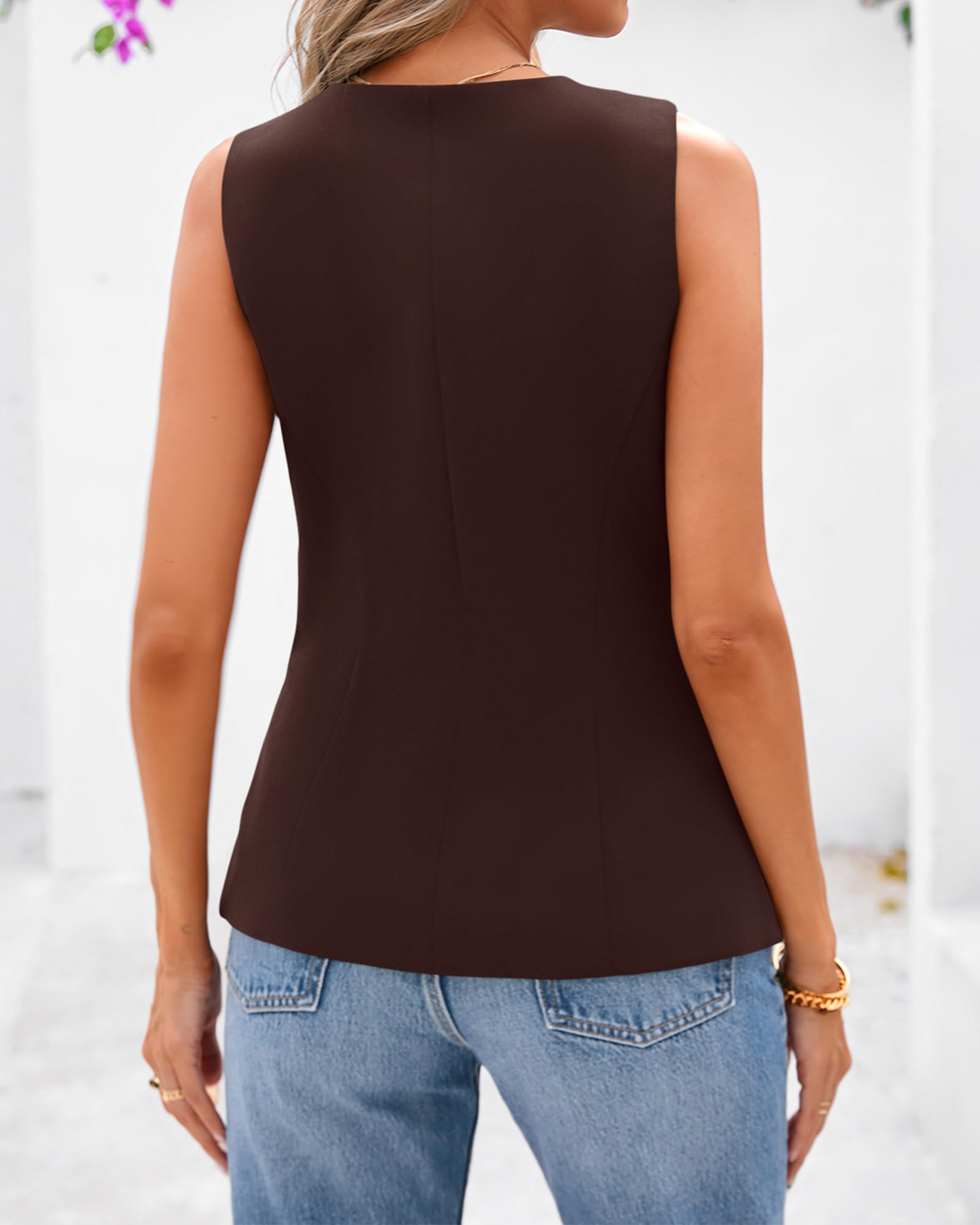 BTFBM Summer Sleeveless Blazer Vest For Women Dressy Button Down Round Neck Business Casual Outfits Work Suit Vests Tops