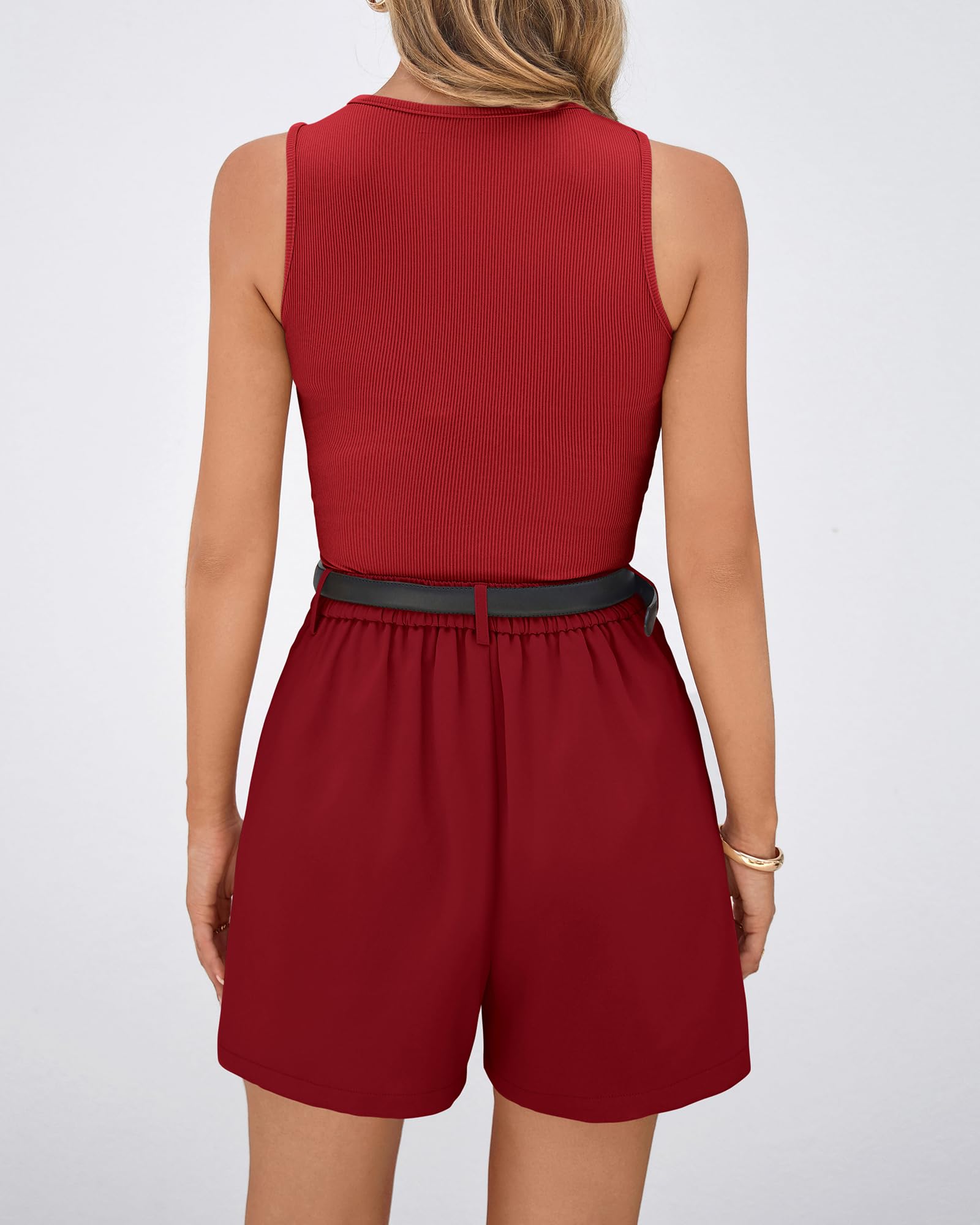 BTFBM 2 Piece Sets for Women Summer Sleeveless Matching Short Sets Tank Crew Neck Airport Travel Outfits Pockets