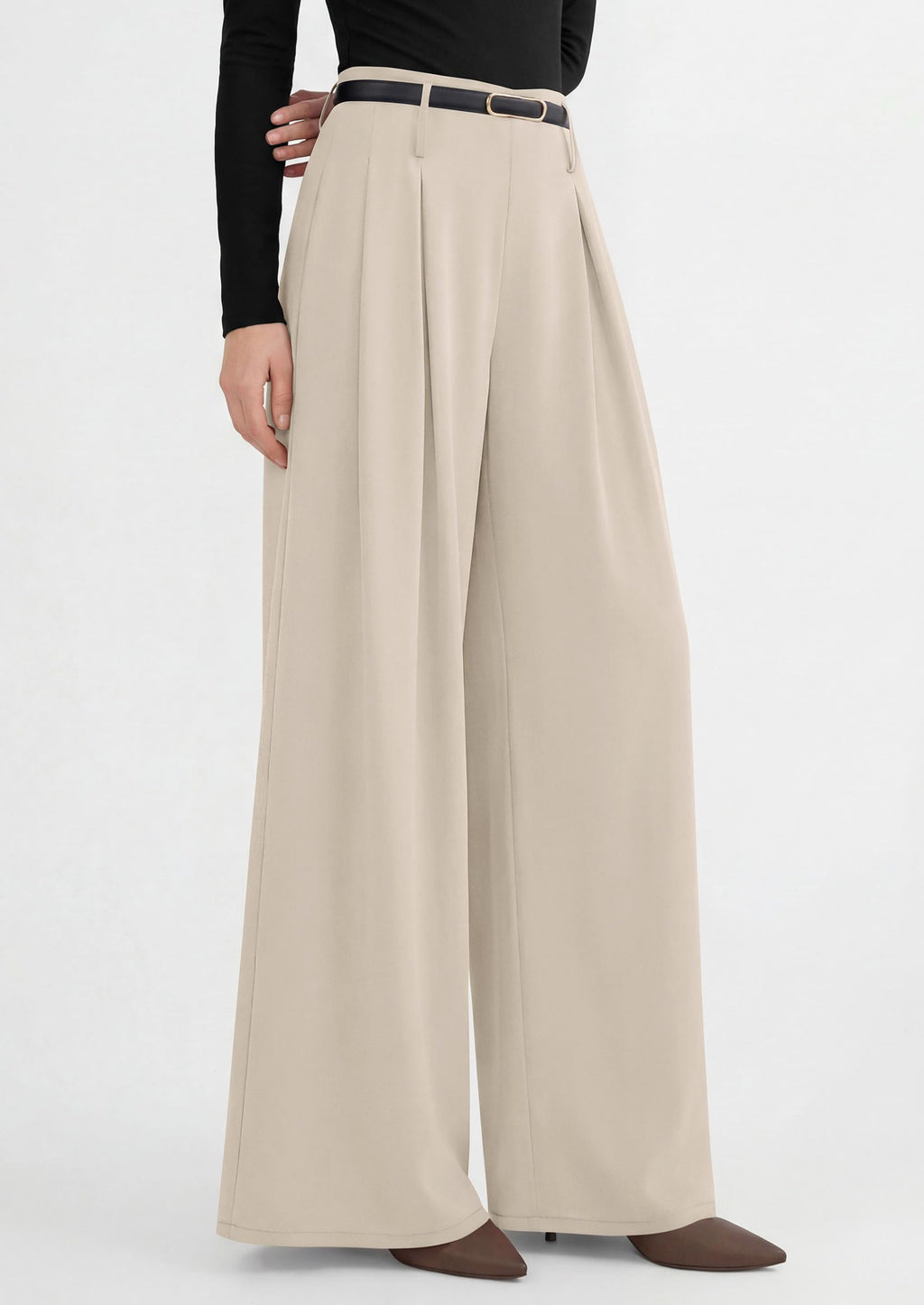 PRETTYGARDEN Womens Spring Wide Leg Trousers High Elastic Waist Loose Pleated Long Flowy Palazzo Work Pants with Pockets