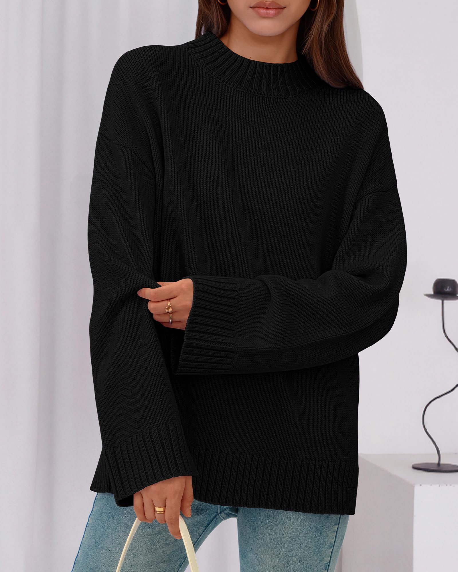 BTFBM Sweaters for Women Casual Crewneck Long Sleeve Loose Ribbed Knit Pullover Sweater Winter Clothes Fall Outfits