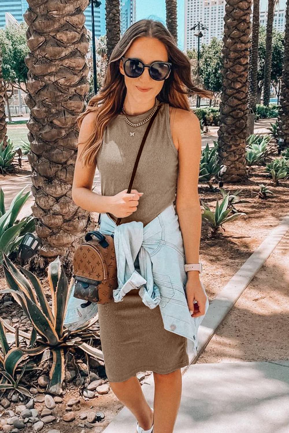 PRETTYGARDEN Women Bodycon Midi Dress Summer Spring Casual Vacation Sundress Fitted Sleeveless Tank Dresses
