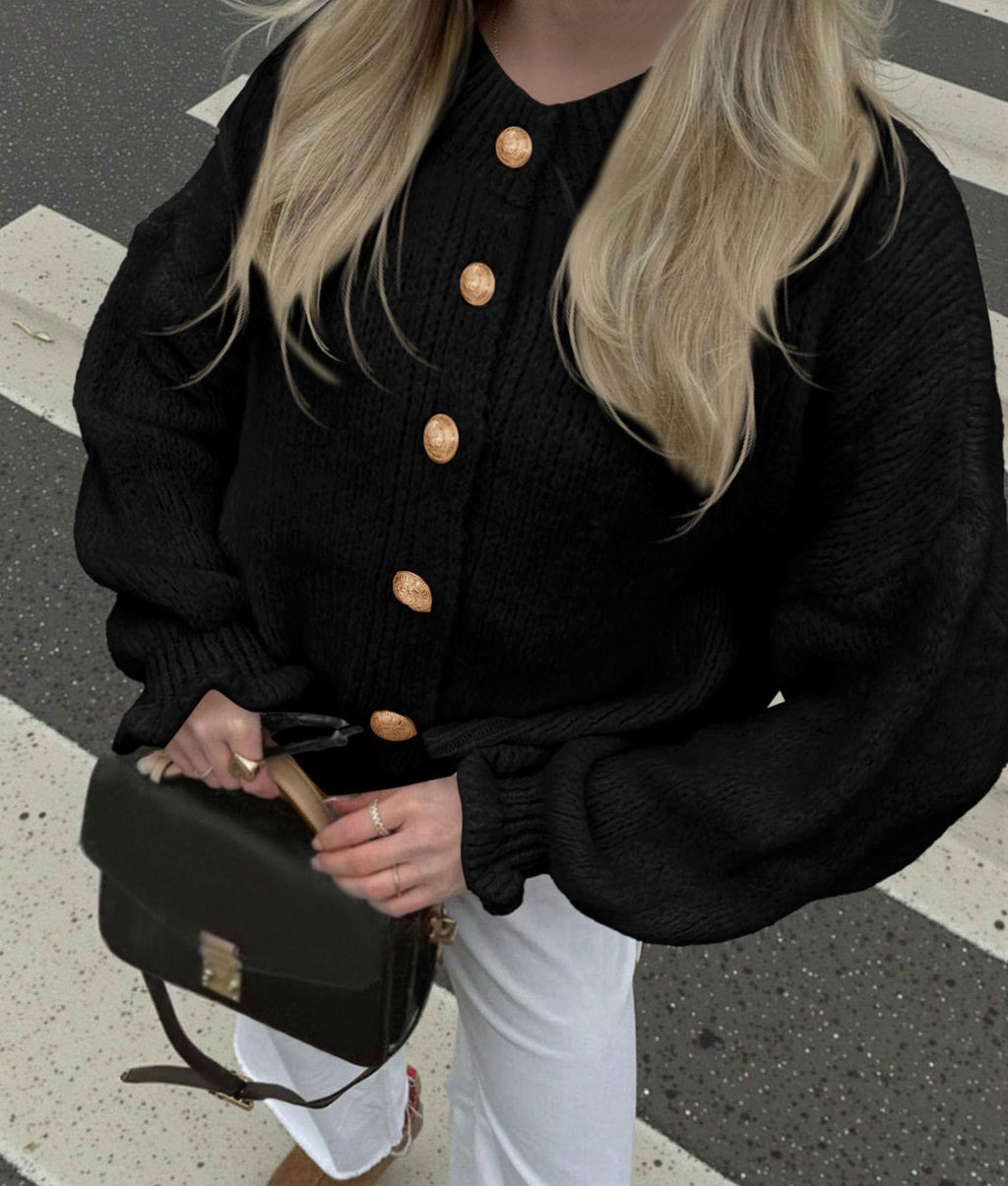 PRETTYGARDEN Womens Cropped Cardigans Trendy Ruffle Open Front Chunky Knit Sweater Oversized Button Down Fall Clothes