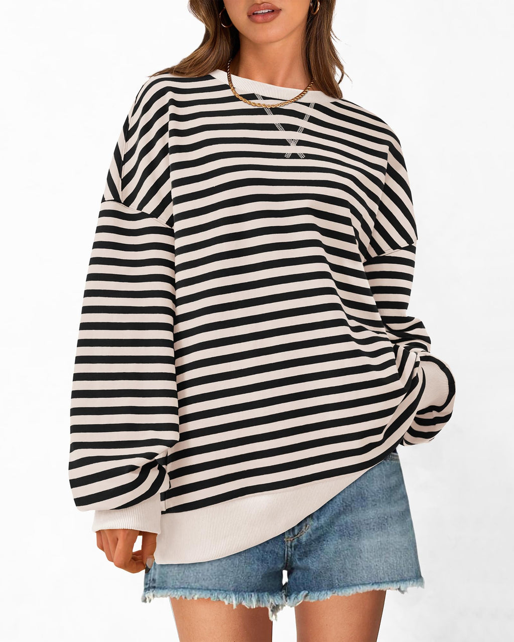 BTFBM Sweatshirt For Women Summer Crewneck Long Sleeve Oversized Striped Pullover Tops Y2K Clothes Workout Shirt