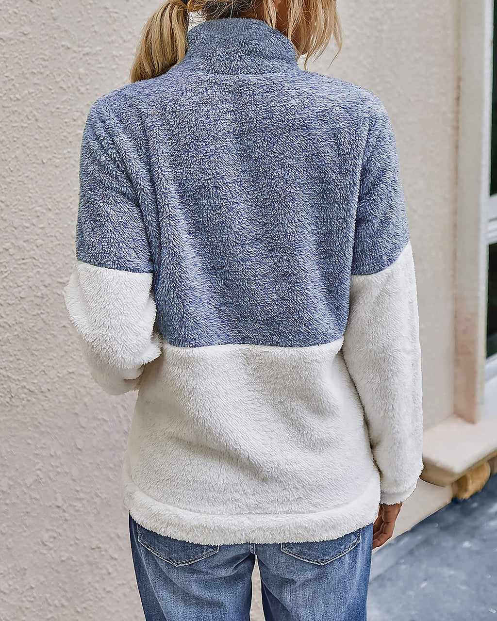 BTFBM Womens Sweatshirt Sherpa Quarter Zip Pullover Fall Winter Long Sleeve Fleece Sweaters Hoodies Sweatshirts Clothes