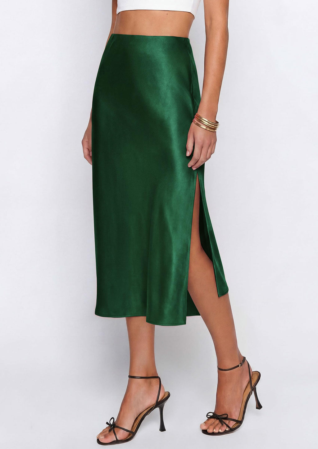PRETTYGARDEN Womens Satin Skirt Summer Silk Business Casual High Waisted A Line Flowy Work Wedding Cocktail Midi Skirts