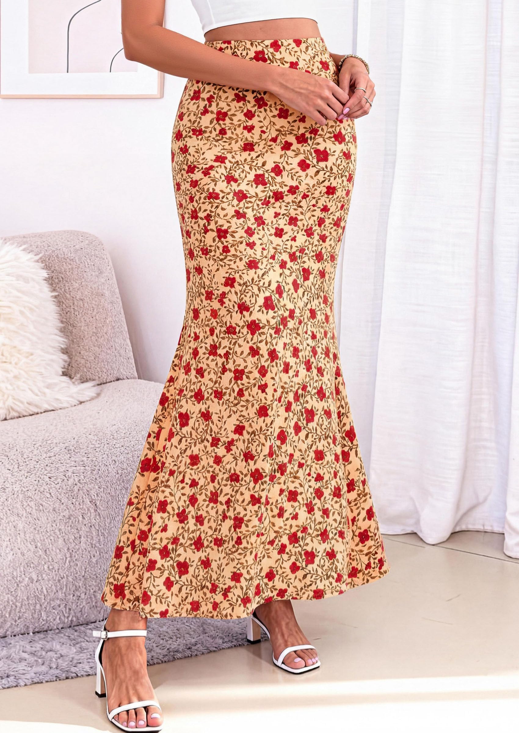 PRETTYGARDEN Maxi Skirts for Women Summer Flowy High Waisted Polka Dot Mermaid Office Work Spring Fashion Long Skirt