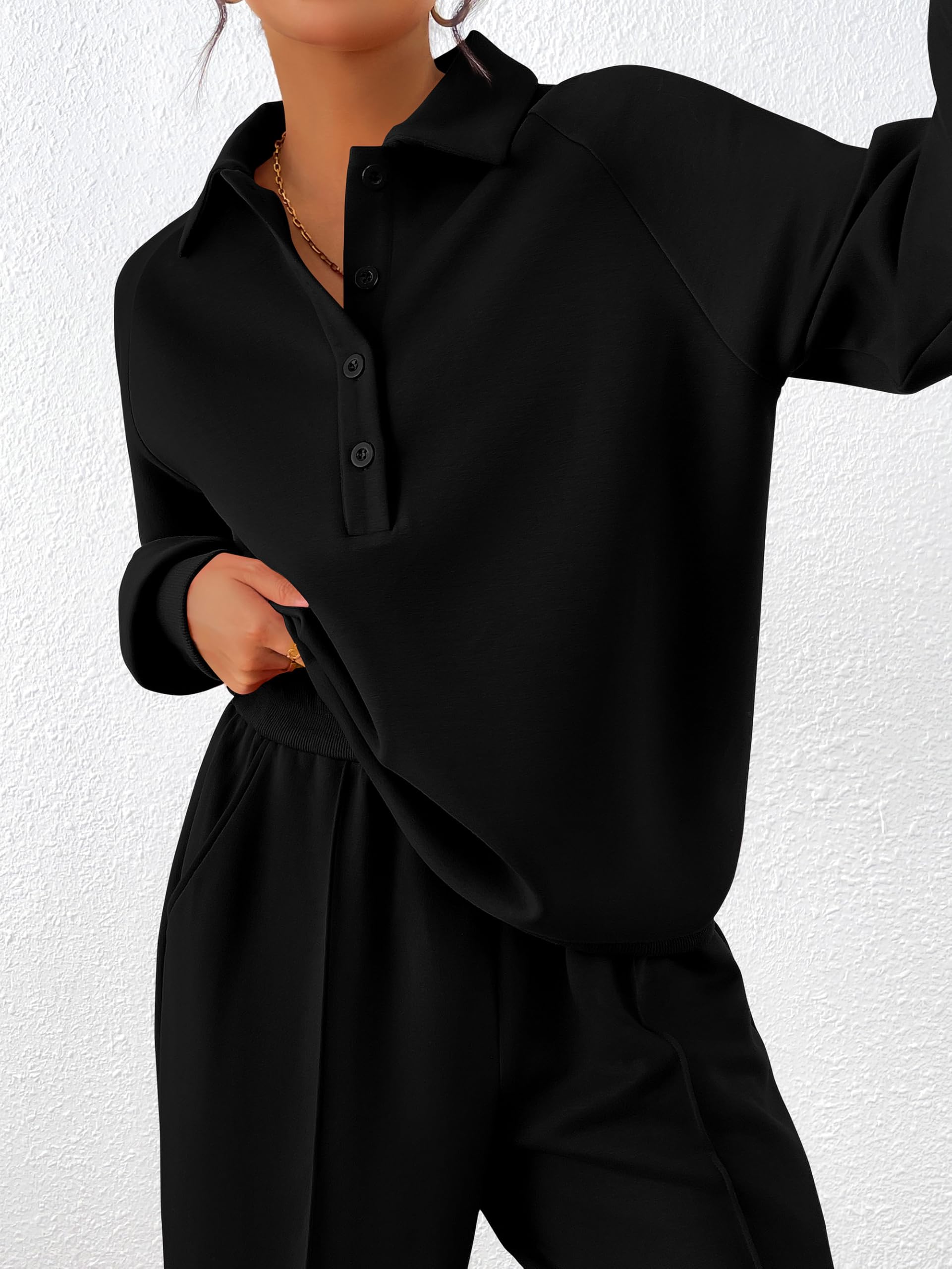 PRETTYGARDEN Women Fall 2 Piece Outfits Sweatsuits Lounge Sets Quarter Button Long Sleeve Sweatshirt, Wide Leg Sweat Pants, Casual 2 Piece Sets Tracksuit, Airport Travel Outfits for Women