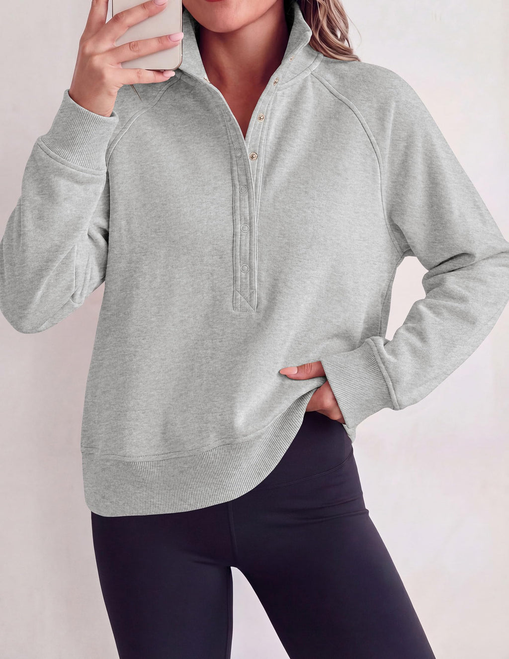 PRETTYGARDEN Women's Fall Trendy Oversized Sweatshirts Comfy Ribbed Fabric, Raglan Long Sleeve Collared, Button Up Henley Pullover Blouse, Casual Workout Tops, Y2K Fashion Clothing