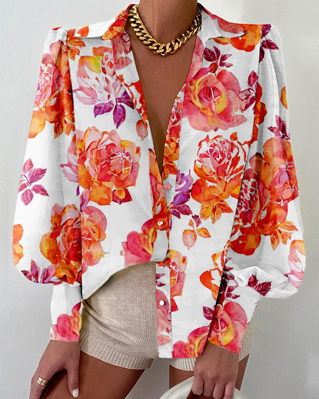 BTFBM Women Fashion Button Down Shirts V Neck Boho Printed Long Sleeve Blouses Dressy Casual Spring Fall Tops