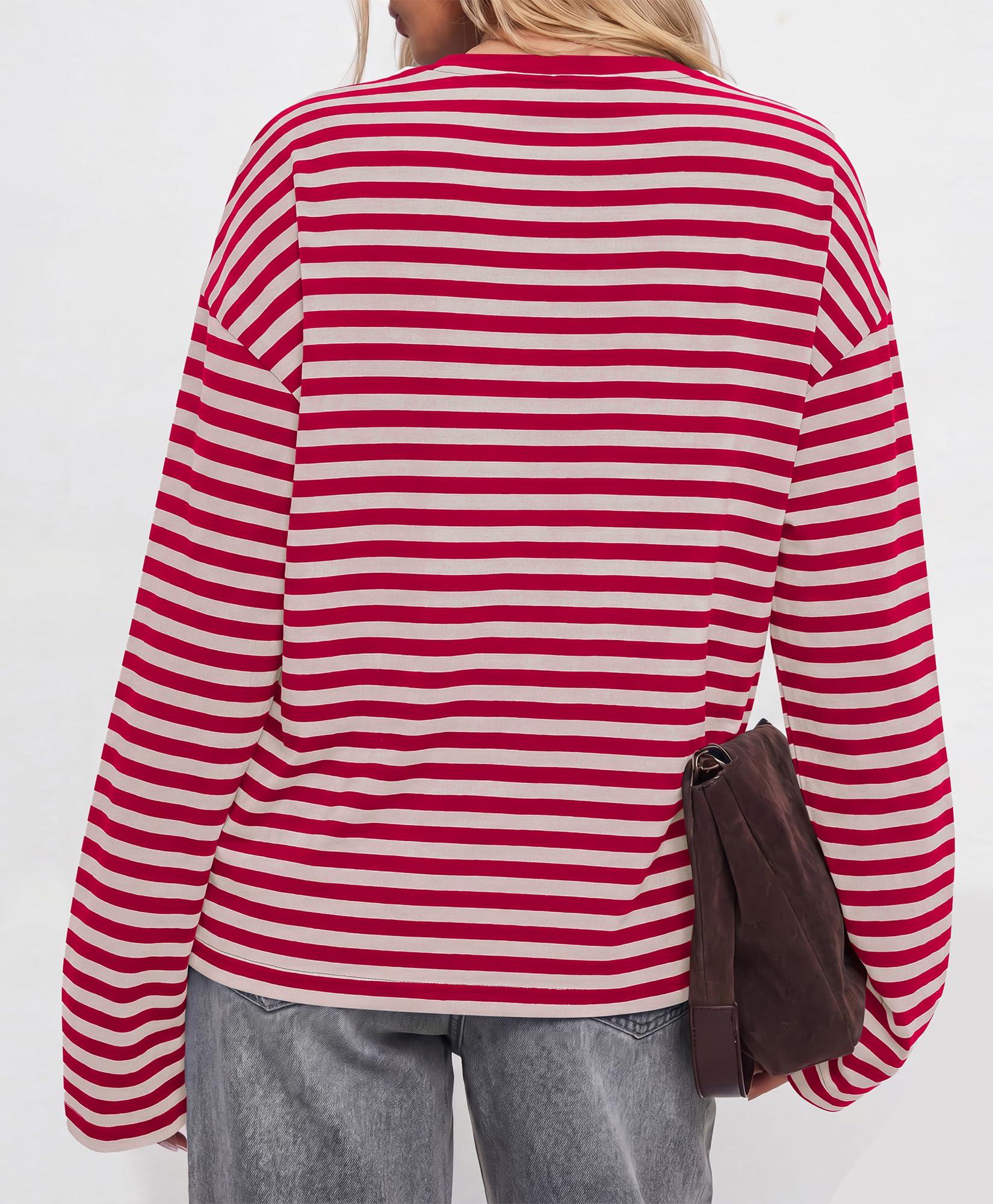 BTFBM Womens Long Sleeve Tops Fall Fashion | Lightweight, Crew Neck, Oversized Striped Shirt Women, Y2k Clothes, Vacation Travel Outfits, Going Out Top, Winter Layering