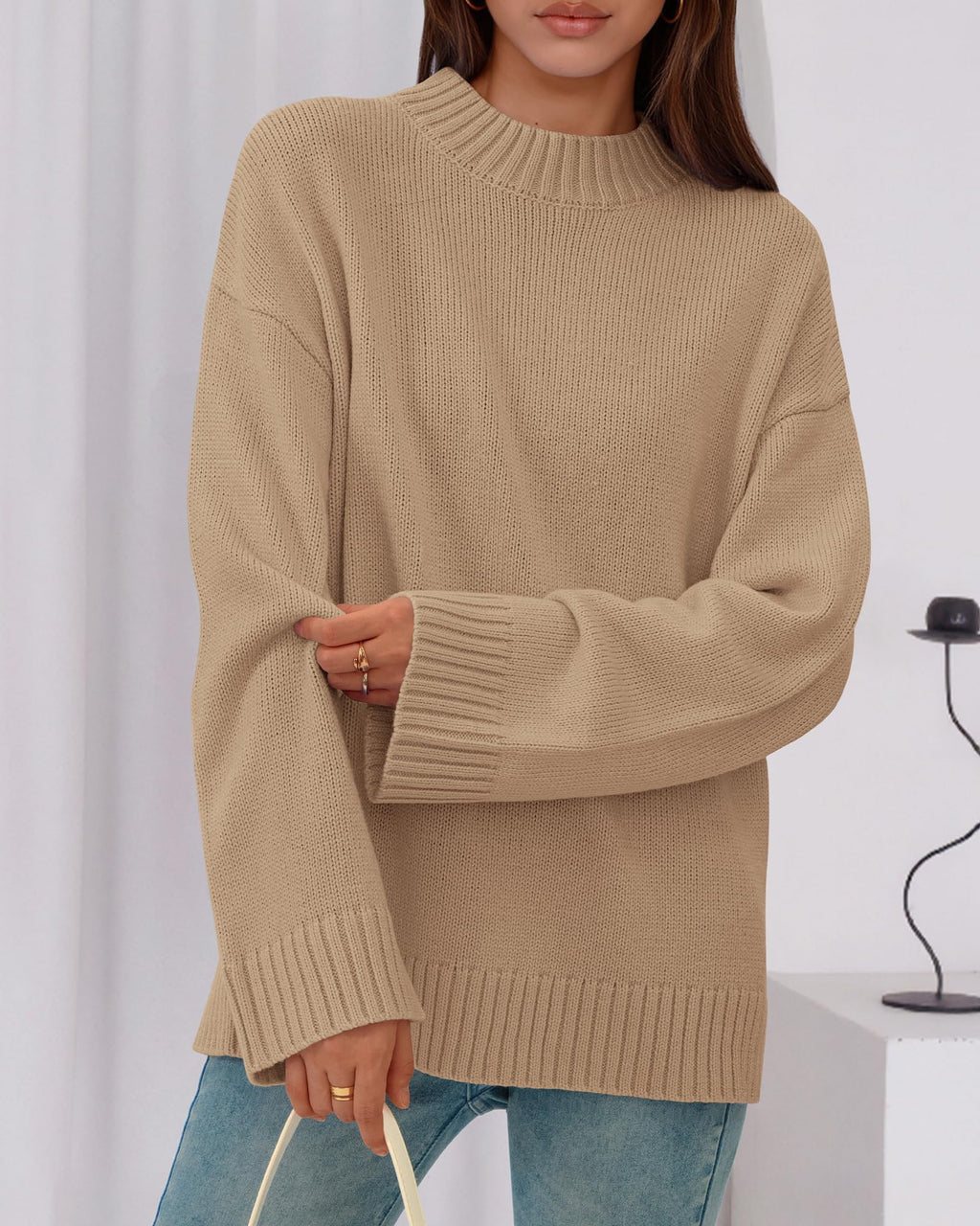BTFBM Sweaters for Women Casual Crewneck Long Sleeve Loose Ribbed Knit Pullover Sweater Winter Clothes Fall Outfits