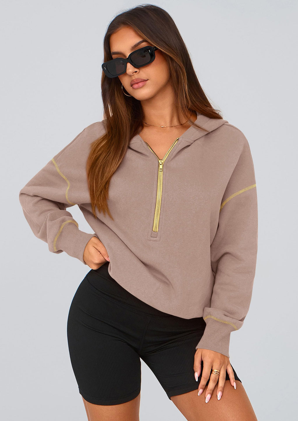 PRETTYGARDEN Women's  Fall Hooded Sweatshirts Long Sleeve Half Zip Cropped Hoodies Pullover Winter Fashion Clothes