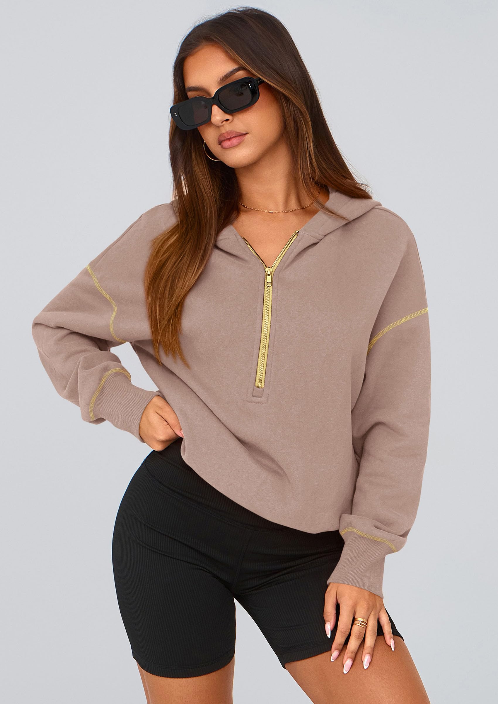 PRETTYGARDEN Women's  Fall Hooded Sweatshirts Long Sleeve Half Zip Cropped Hoodies Pullover Winter Fashion Clothes