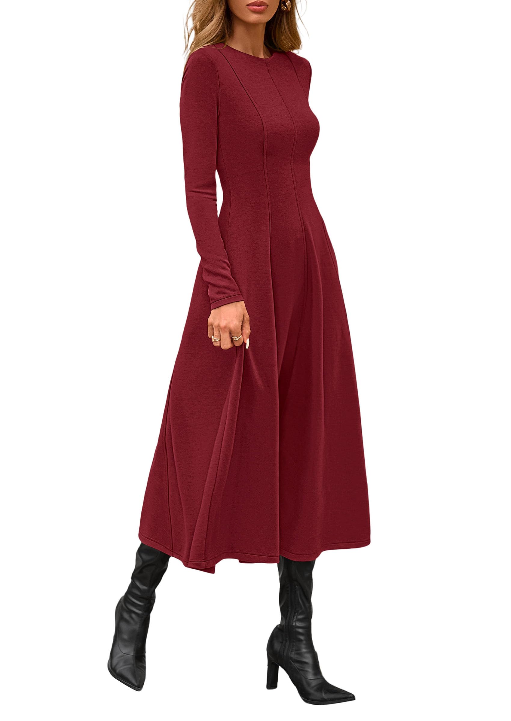 PRETTYGARDEN Cocktail Dresses for Women  Elegant Classy Fall Long Sleeve Midi A Line Flowy Modest Winter Party Dress