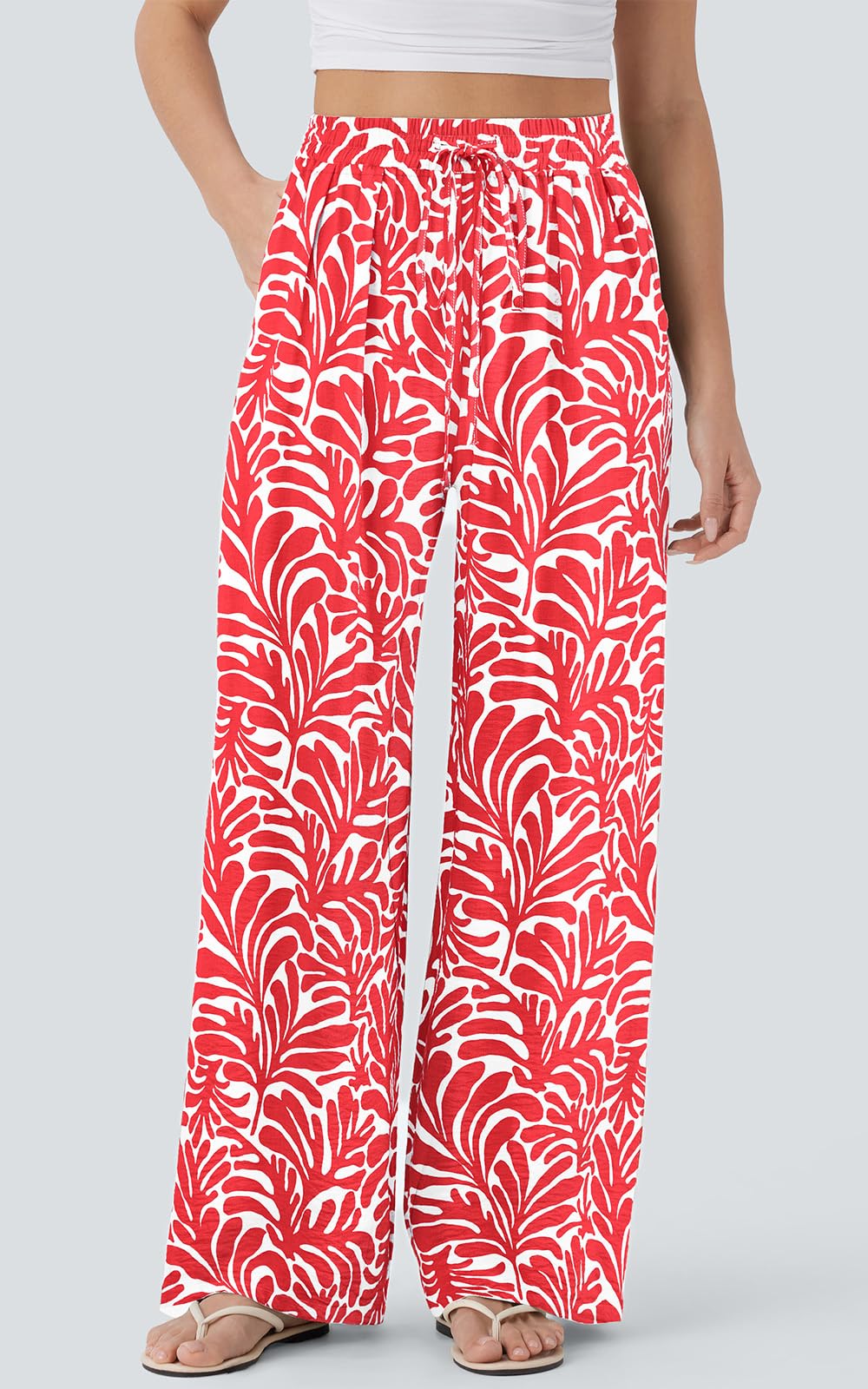 PRETTYGARDEN Womens Pants Elastic Waist Floral Lightweight Palazzo Pants for Women Casual Lounge Wide Leg Pants Woman