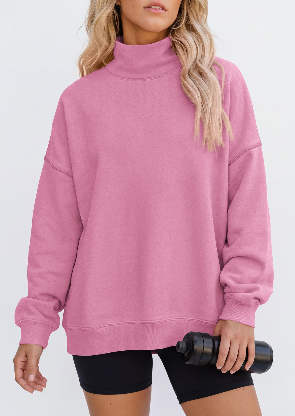 PRETTYGARDEN Womens Mock Neck Sweatshirt Oversized Pullover Loose Fit,Side Pockets,Long Sleeve Drop Shoulder Tops,Casual Lounge Work Travel Airport Outfits,Fall Fashion Winter Clothes