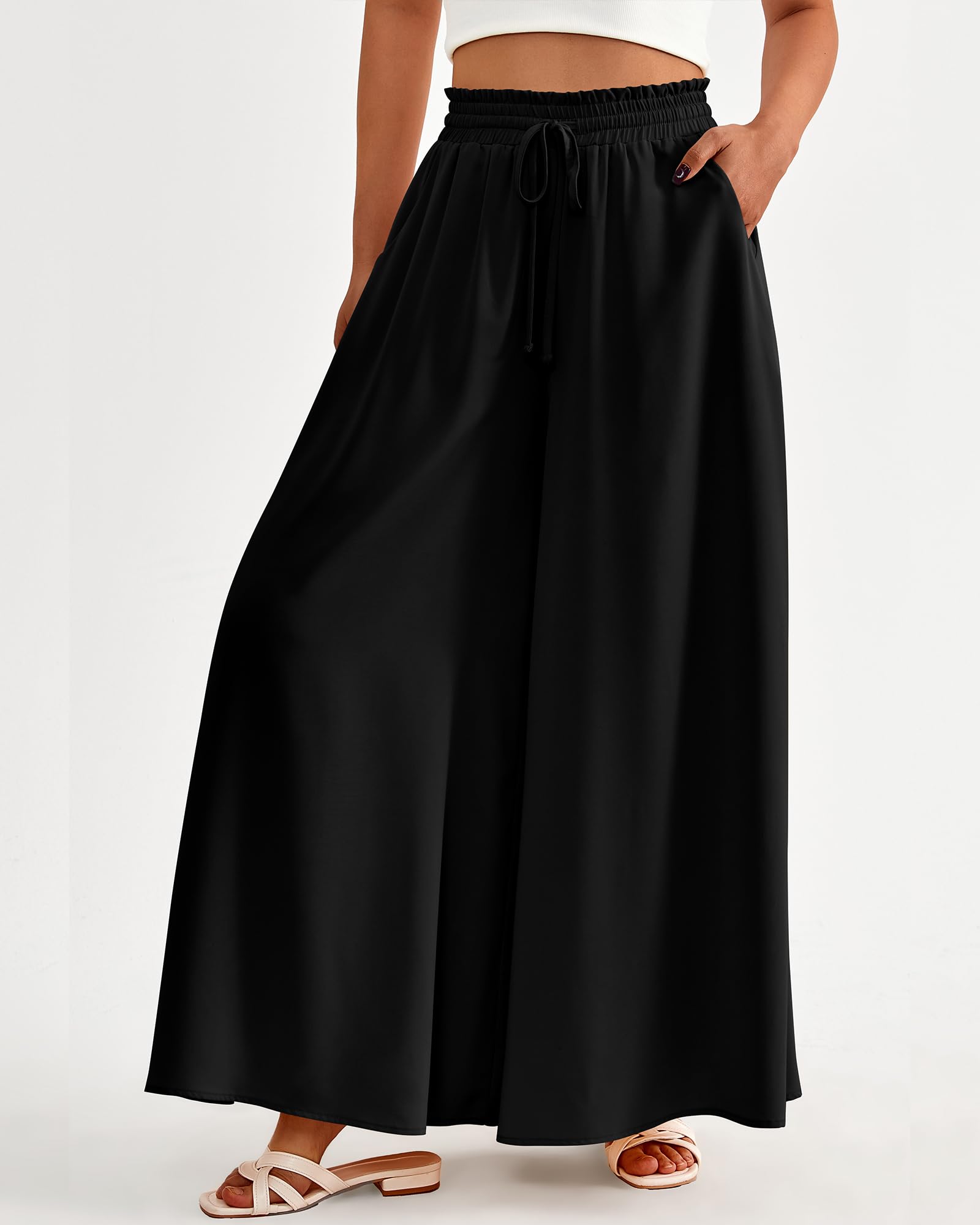 BTFBM Women Casual High Waist Wide Leg Pants Spring Summer Long Palazzo Pants Pocket Lounge Beach Vacation Clothes
