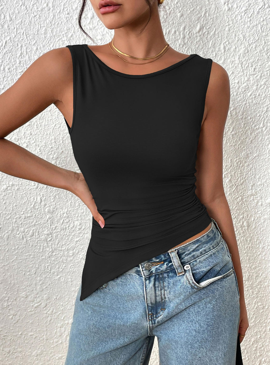 PRETTYGARDEN Womens Ruched Tank Tops  Summer Sleeveless Slim Fit T Shirts Blouses Going Out Y2K Fashion Clothes