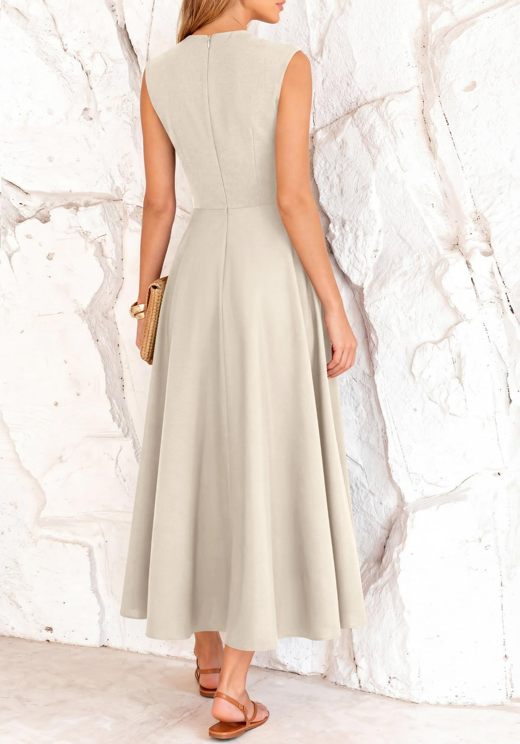 BTFBM Summer Dresses for Women Mock Neck Sleeveless High Waist Flowy Aline Maxi Spring Wedding Guest Dress Cocktail