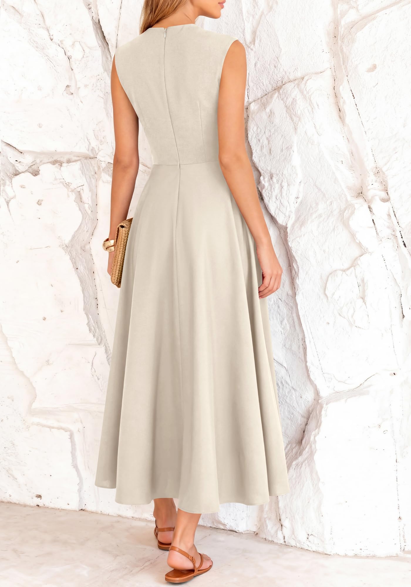 BTFBM Summer Dresses for Women Mock Neck Sleeveless High Waist Flowy Aline Maxi Spring Wedding Guest Dress Cocktail