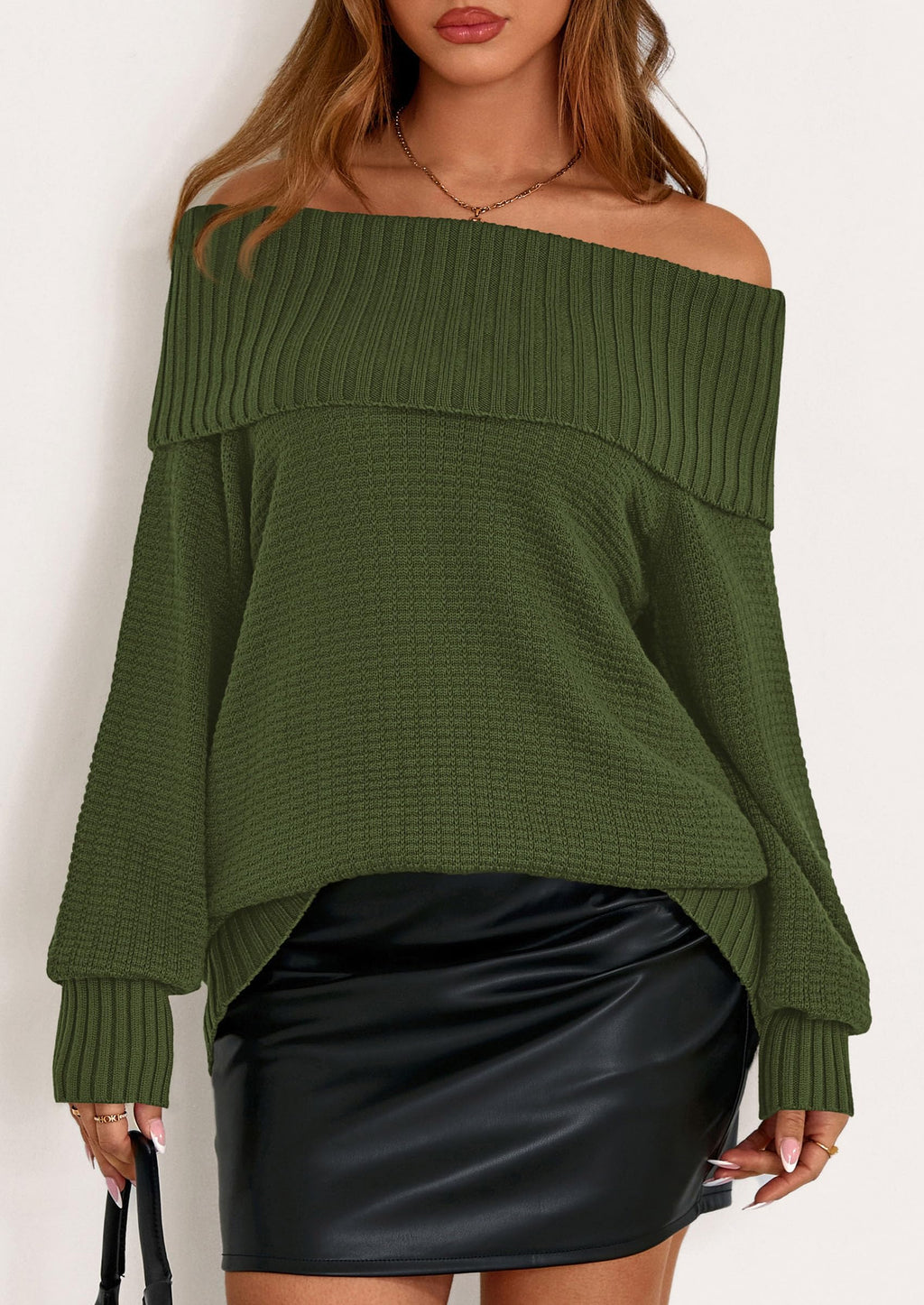 PRETTYGARDEN Womens Off The Shoulder Sweater Long Sleeve Tops Loose Knit Pullover Sweaters Fashion Fall Clothes