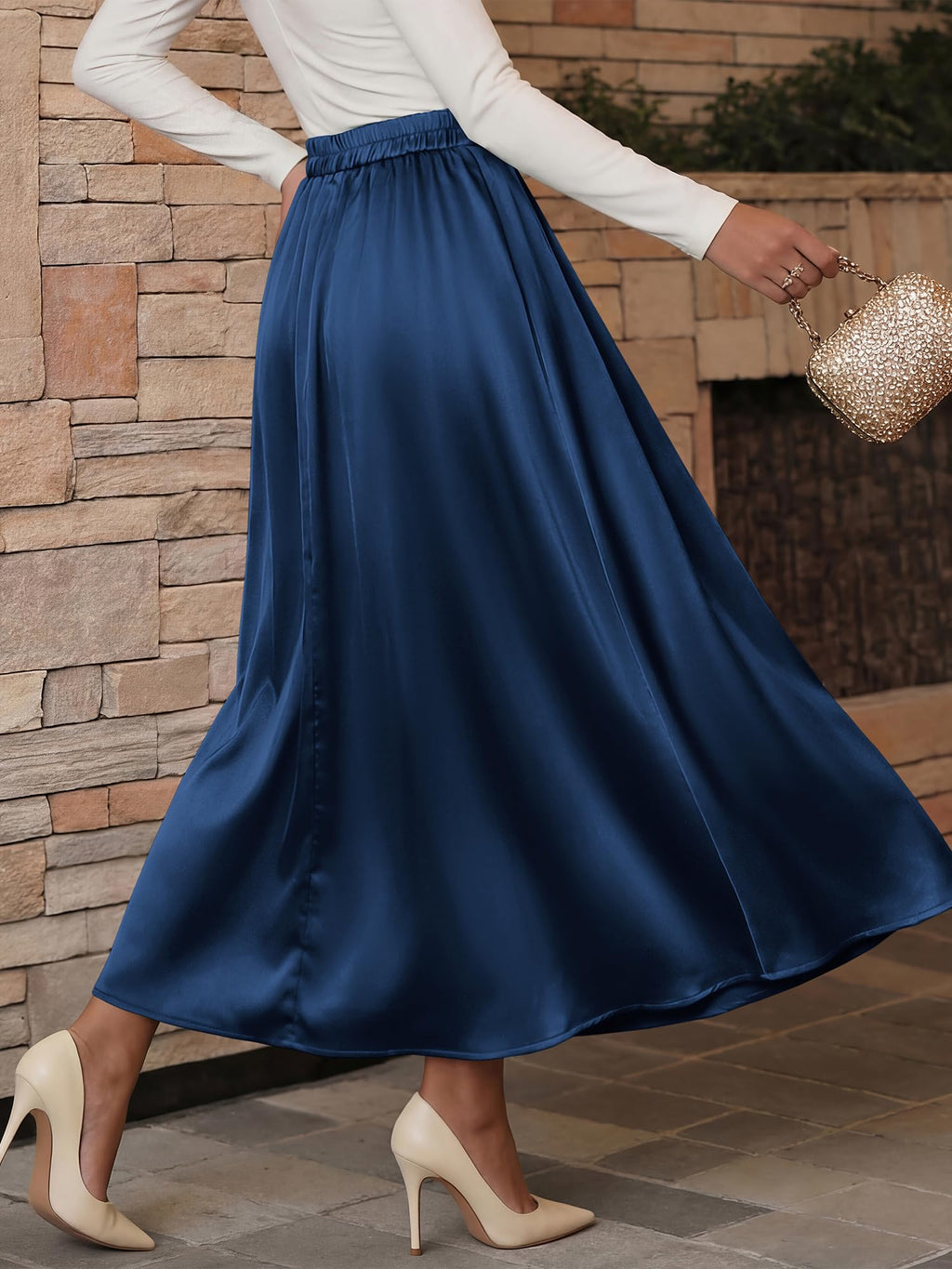 BTFBM Satin Skirts for Women Summer Elegant Flowy A-Line Cocktail Formal Silk Spring Maxi Skirt Night Out Outfits