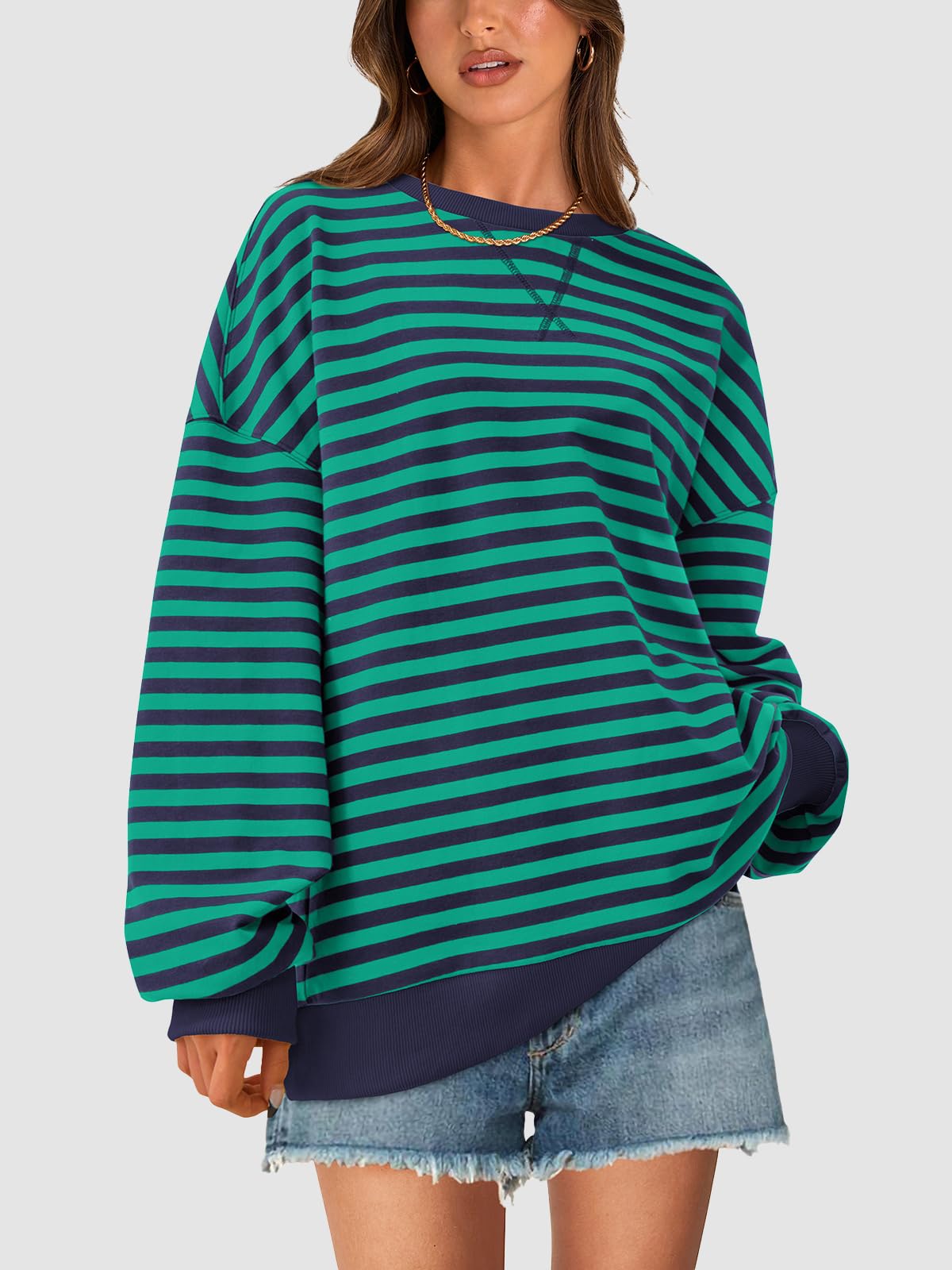 PRETTYGARDEN Womens Striped Oversized Sweatshirt Color Block Crew Neck Long Sleeve Casual Loose Pullover Top Y2K Clothes