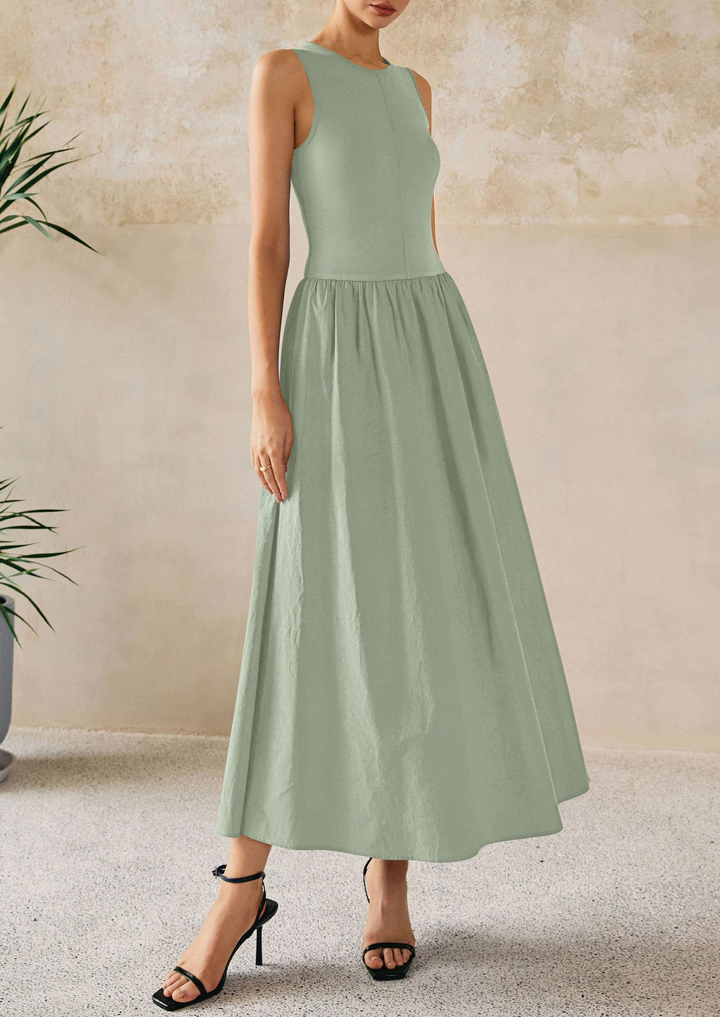 PRETTYGARDEN Maxi Dresses for Women Summer Casual Sleeveless Patchwork Flowy Vacation Sundress Knit Long Work Tank Dress