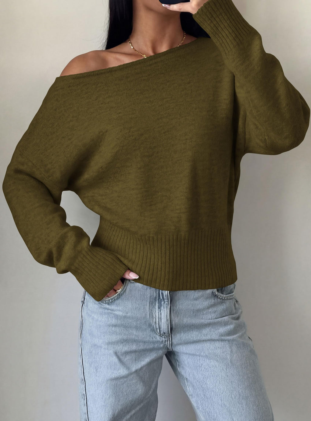 PRETTYGARDEN Womens Off The Shoulder Sweater Fall Fashion Soft Stretchy Knit Fabric, Batwing Long Sleeve Cinched Waist Cropped Sweaters, Date Night Outfit, Asymmetrical Going Out Tops