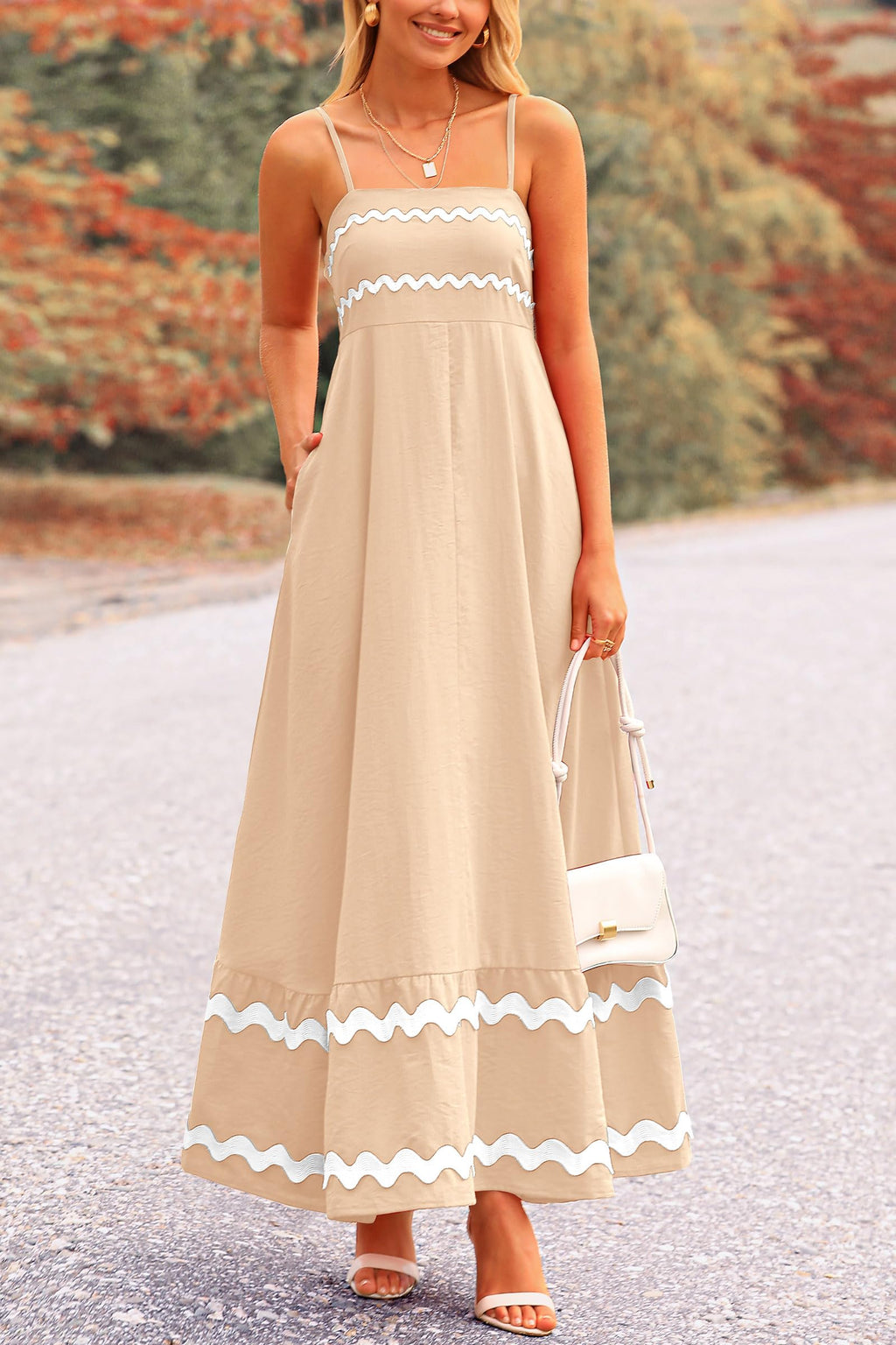 PRETTYGARDEN Women's Summer Flowy Maxi Dress Casual Sleeveless Spaghetti Strap Ruffle Beach Long Dresses